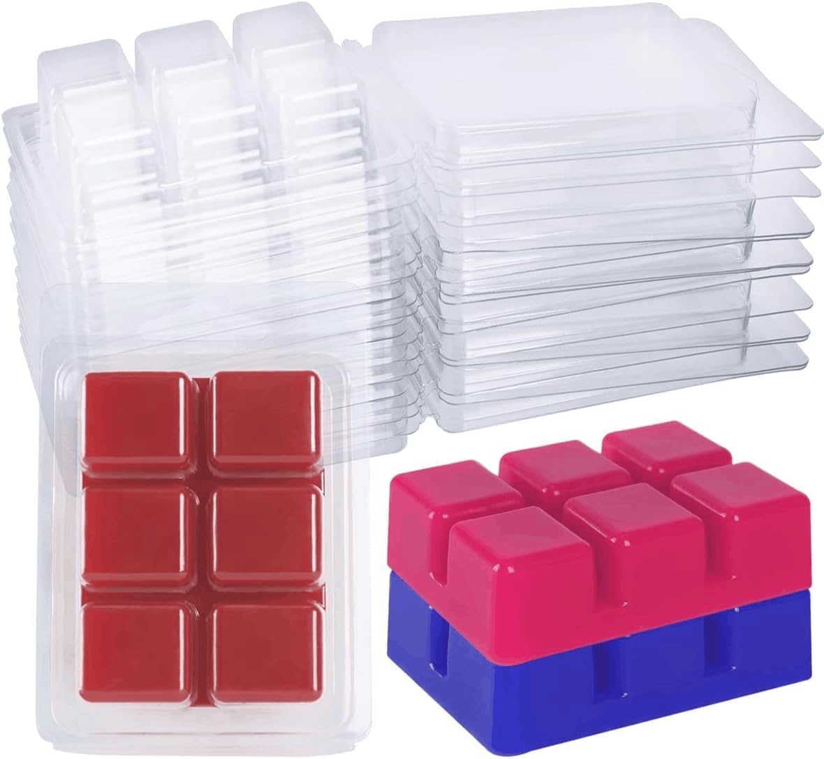 150 Packs Wax Melt Clamshells Molds, Clear Empty Plastic Tray, 6 Cavity Cubes Wa...