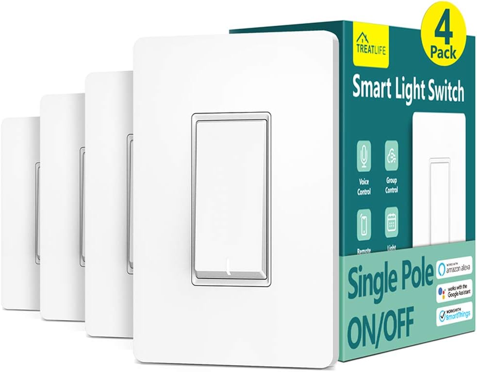 TREATLIFE Smart Light Switch Single Pole Smart Switch Works with Alexa, Google H...