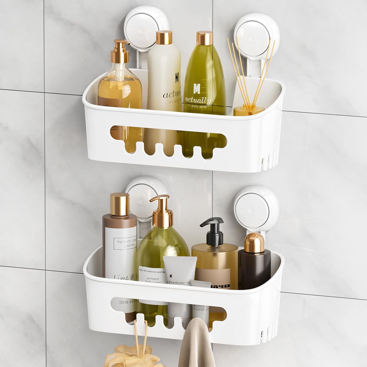 LEVERLOC Shower Caddy Suction Cup Shower Shelf Shower Basket Suction Pack of 2 R...