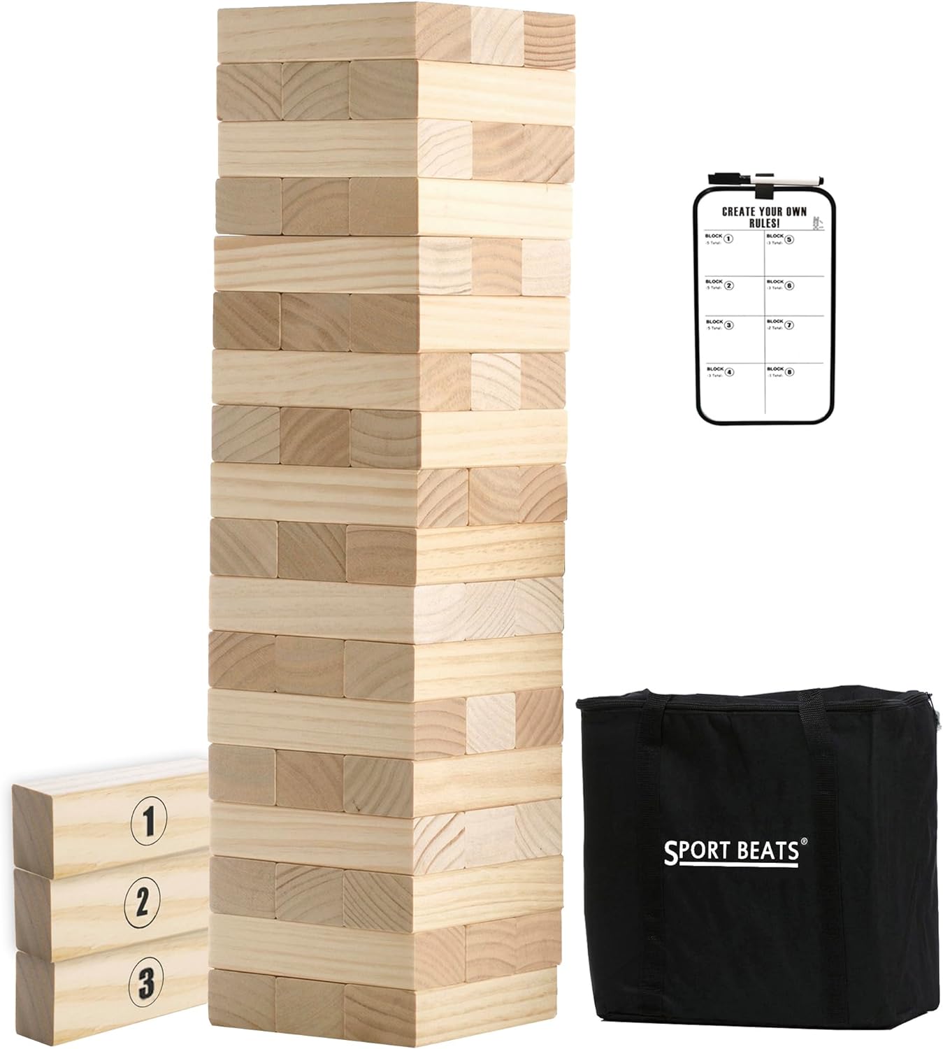 SPORT BEATS Outdoor Games Large Tower Game 54 Blocks Stacking Game - Includes Ca...