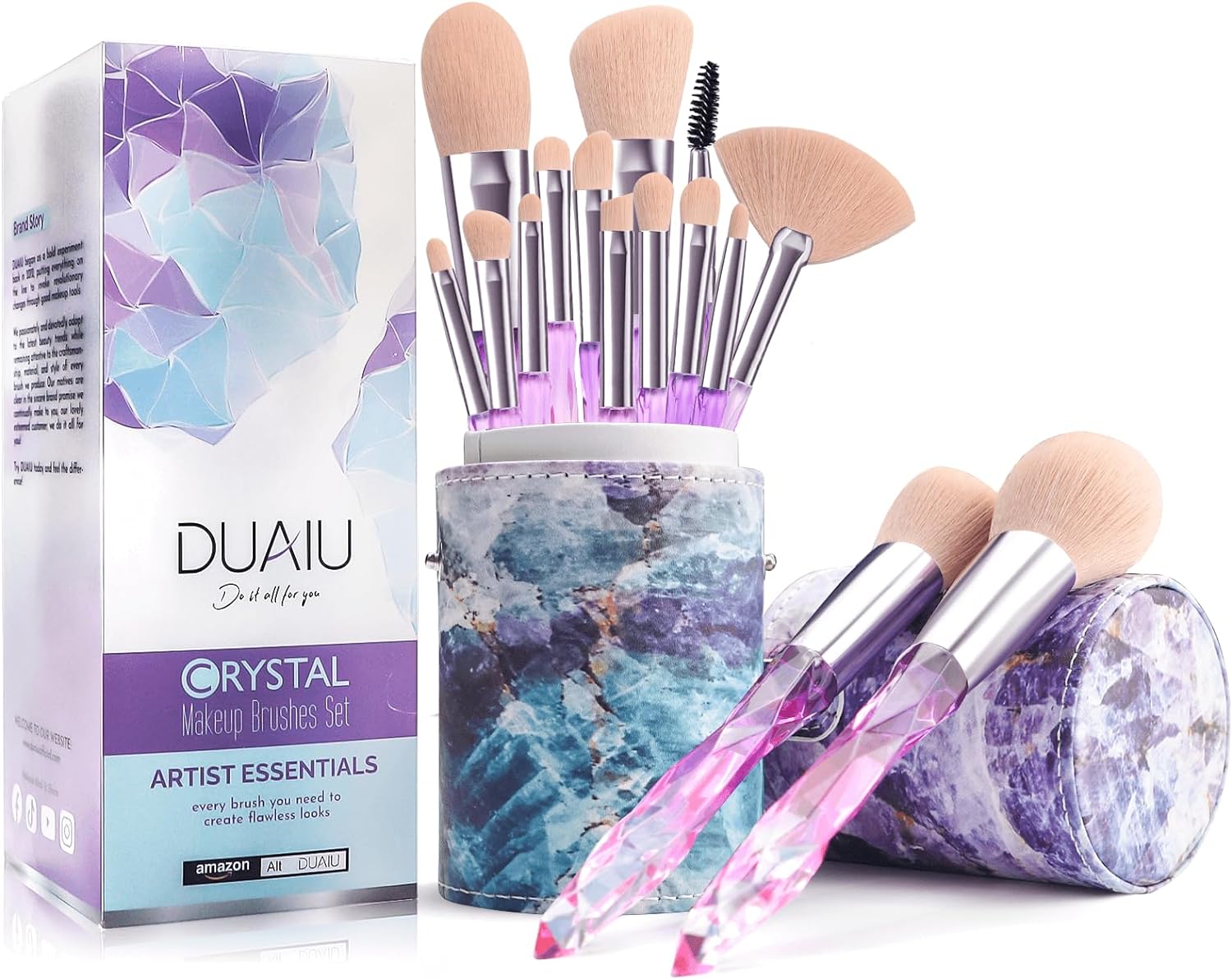 DUAIU Makeup Brushes 15pcs Premium Synthetic Brist...