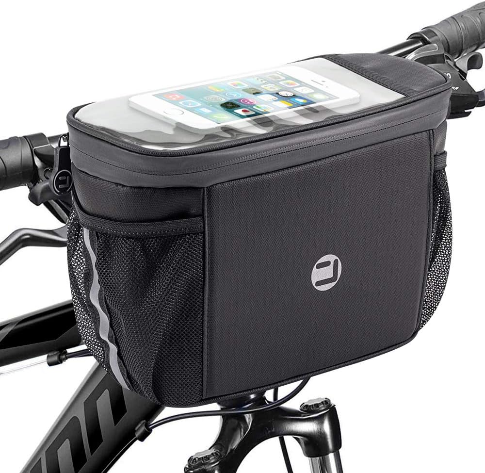 WOTOW Bike Handlebar Insulated Bag, Bike Front Phone Bag Cooler Storage Pouch Wi...