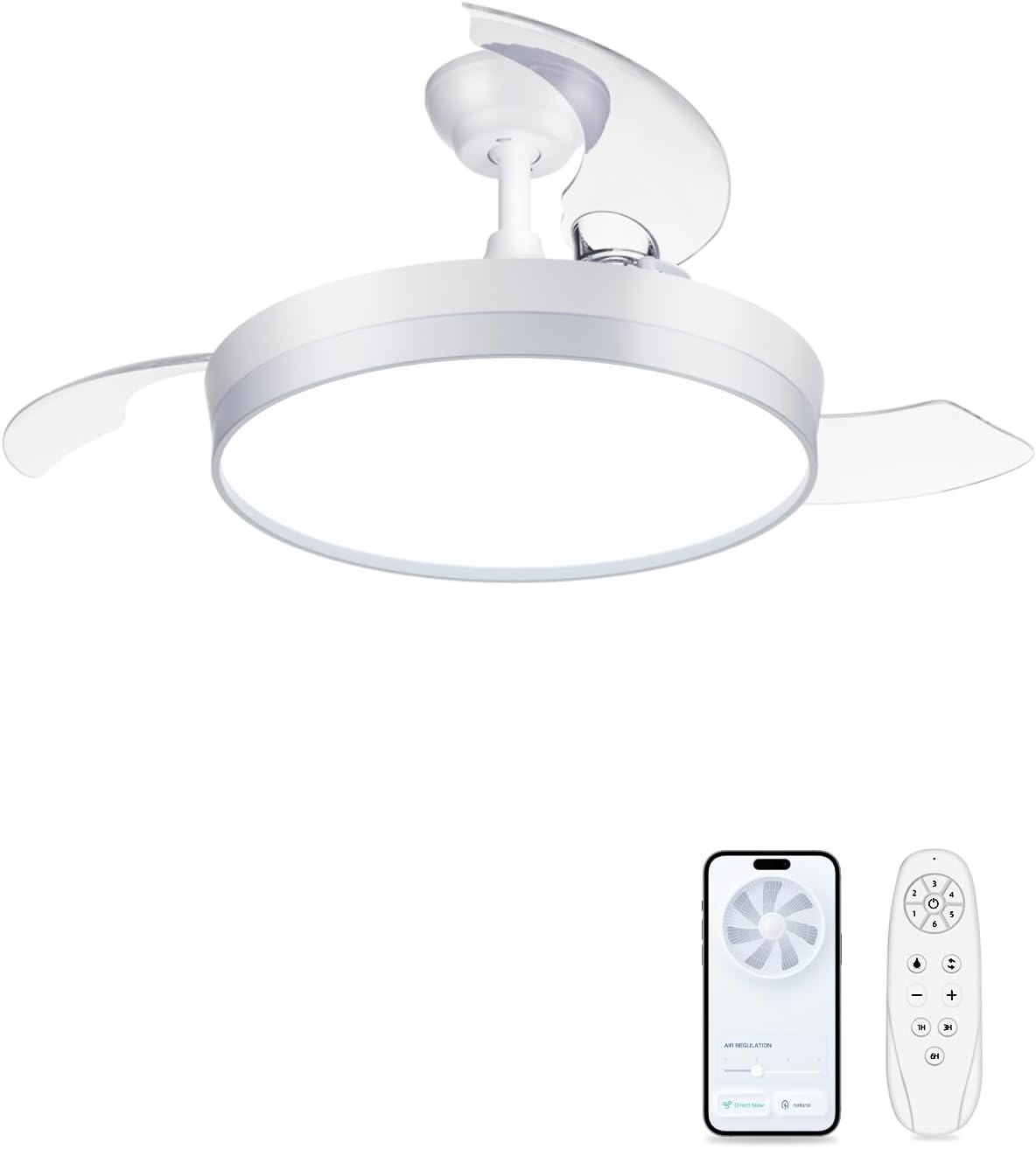 Newday Retractable Ceiling Fan, 42 Inch Smart Ceiling Fans with Lights and APP R...