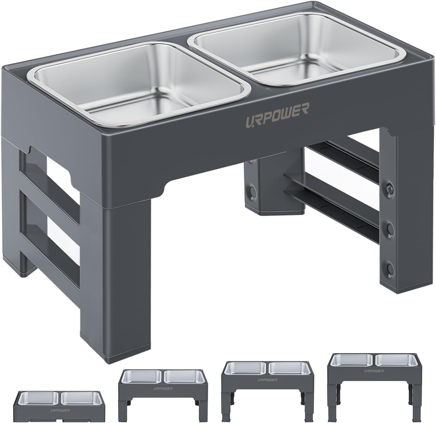 URPOWER Elevated Dog Bowls 4 Height Adjustable Raised Dog Bowl with 2 Large Capa...
