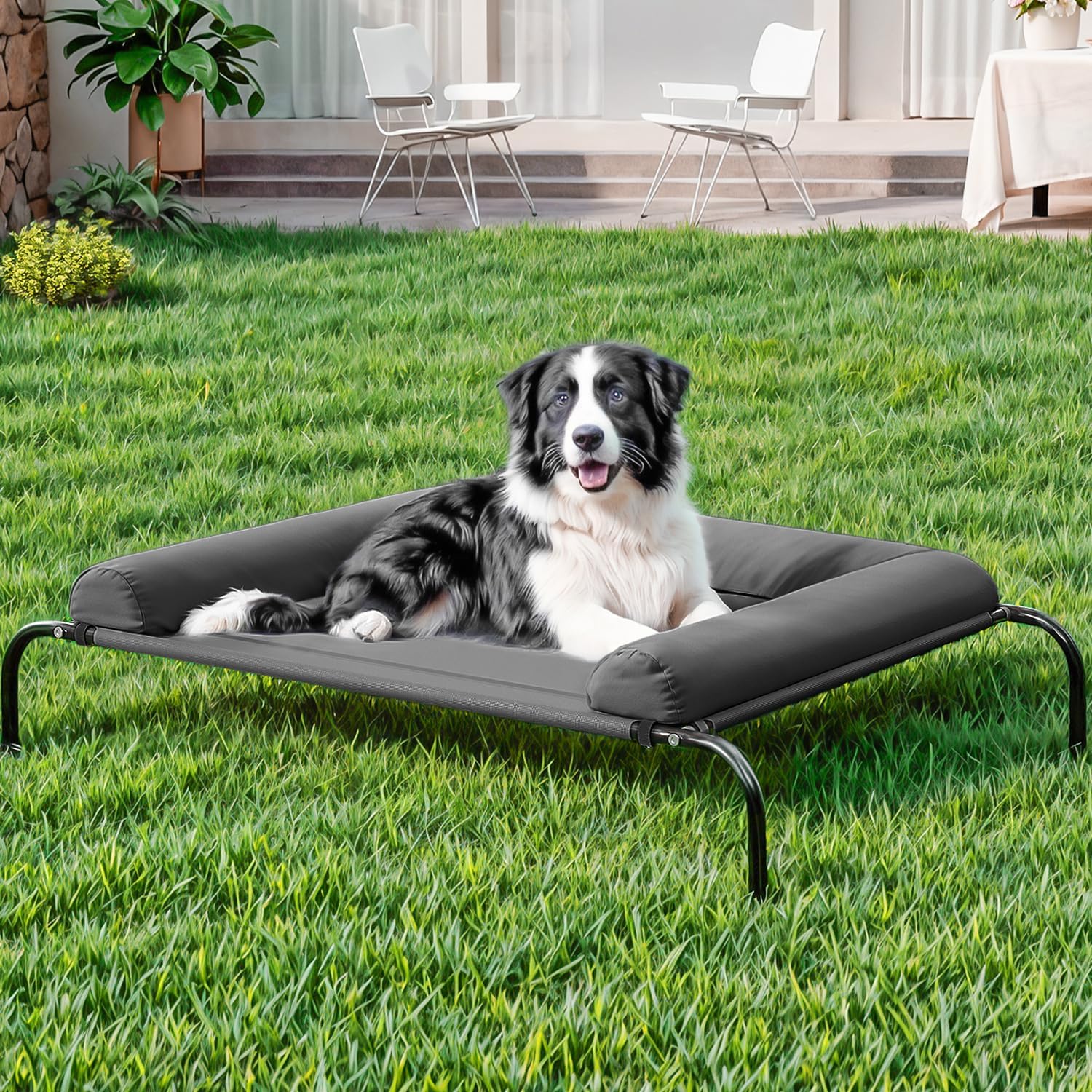 WESTERN HOME WH Elevated Dog Bed Cot, Raised Outdoor Dog Bed with Bolster for La...