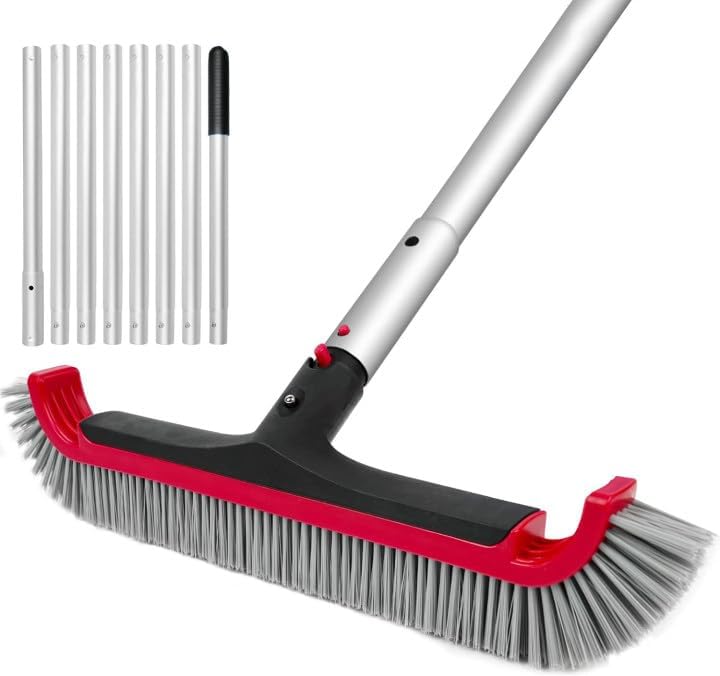 Swimming Pool Brush with Pole - 17.5" Pool Wall Brush with 10FT Adjustable Alumi...