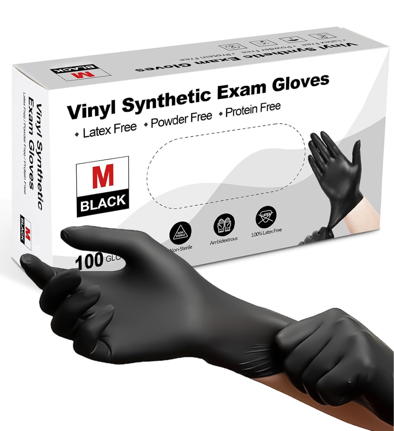 PROMART Black Vinyl Disposable Gloves - Powder and Latex Free Medical Exam Glove...