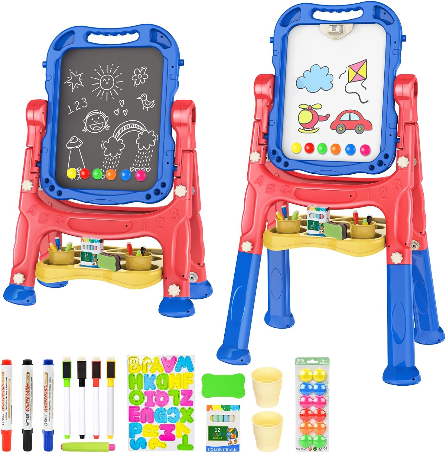 Amagoing Easel for Kids, Adjustable Standing Art Easel for Toddler, Double Drawi...