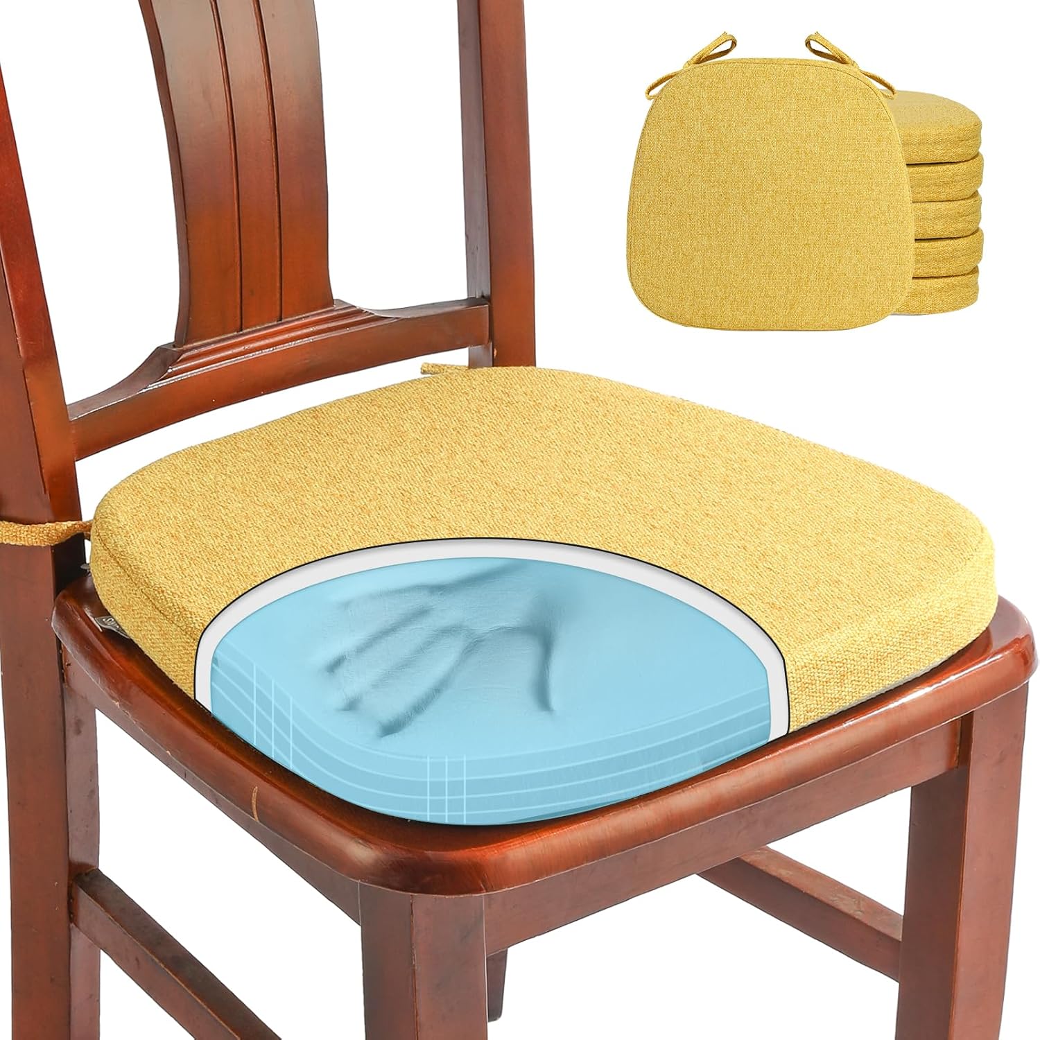Memory Foam Chair Cushions for Dining Chairs 6 Pack, Original Linen 16" U-shape...