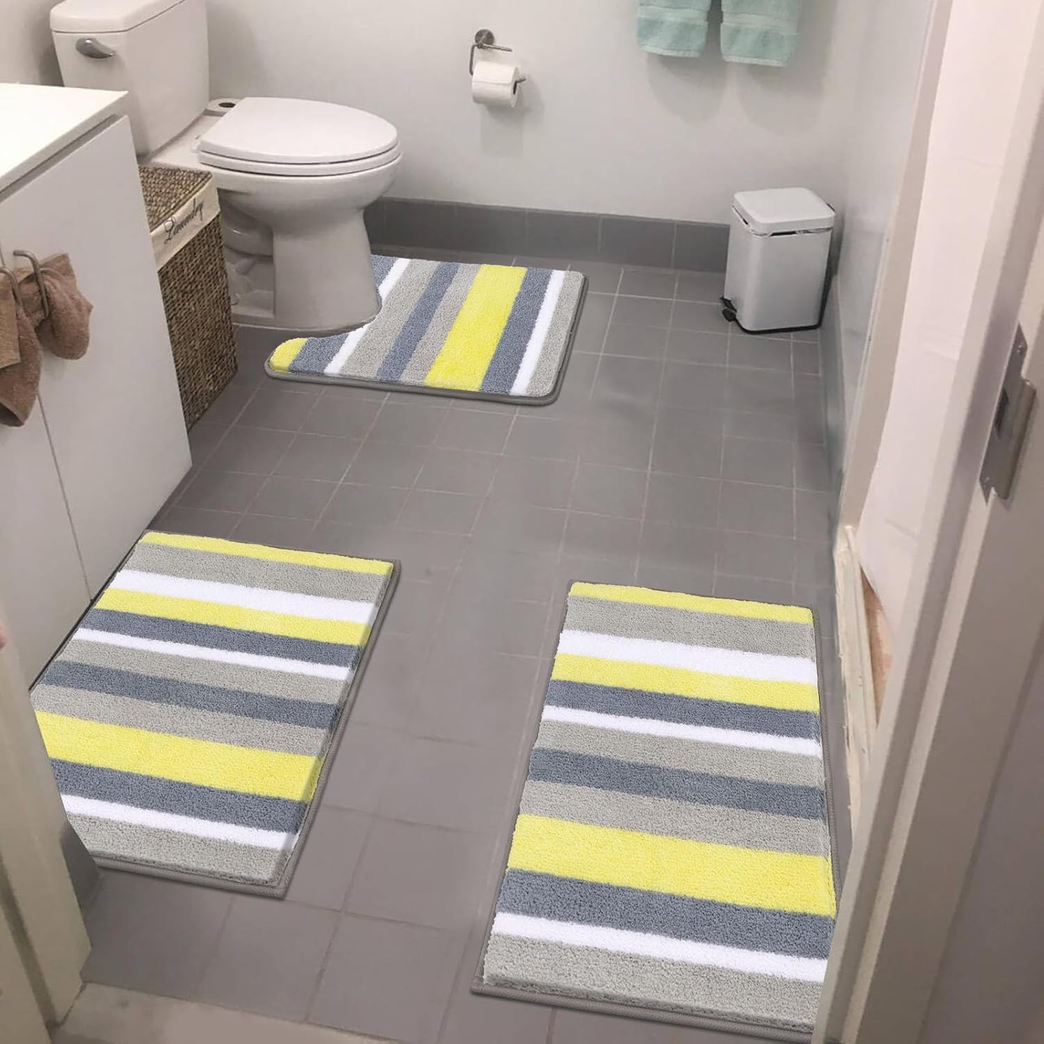 Vaukki 3 Piece Bathroom Rugs Set, Non Slip Shaggy Microfiber Plush Absorbent Was...