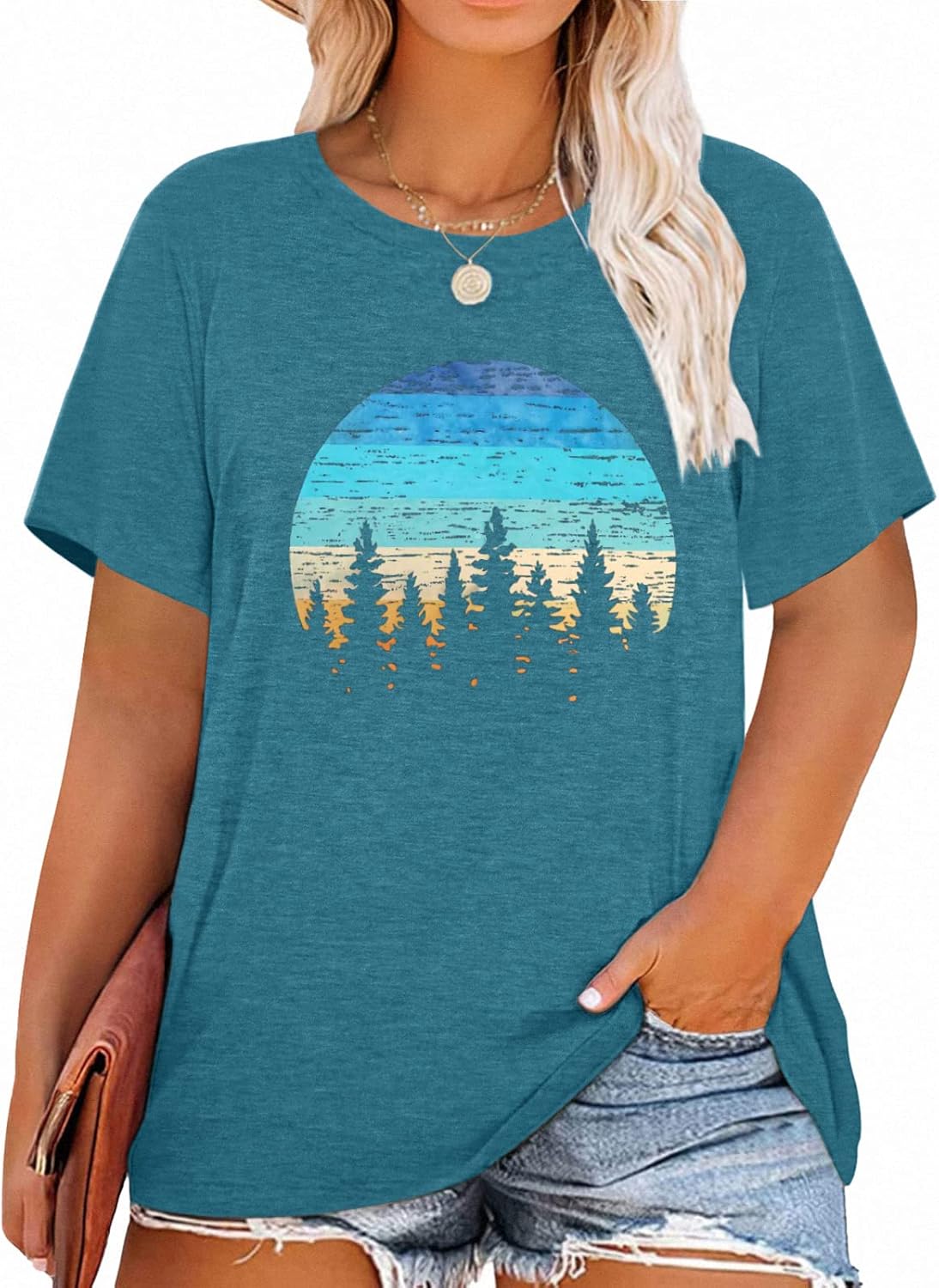Plus Size Tops for Women: Graphic Shirt Sunrise Sunset T-Shirt Funny Graphic Cas...