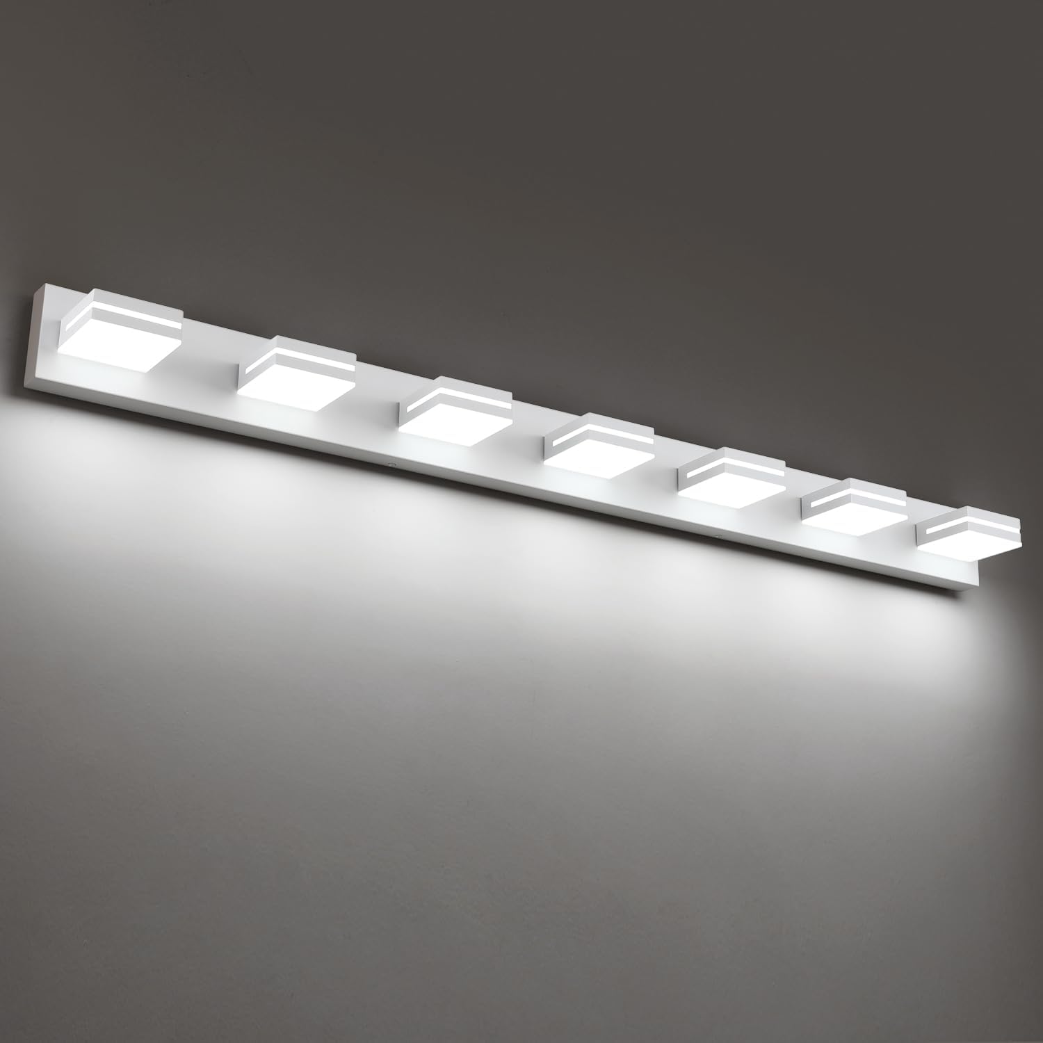 LED Modern Bathroom Vanity Light Fixtures (7-Light, 55-Inch), Matte White Modern...