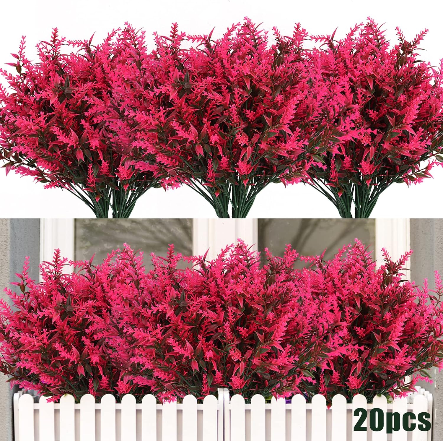Artificial Plants Outdoor Artificial Lavender Flowers 20 Bundles Outdoor UV Resi...
