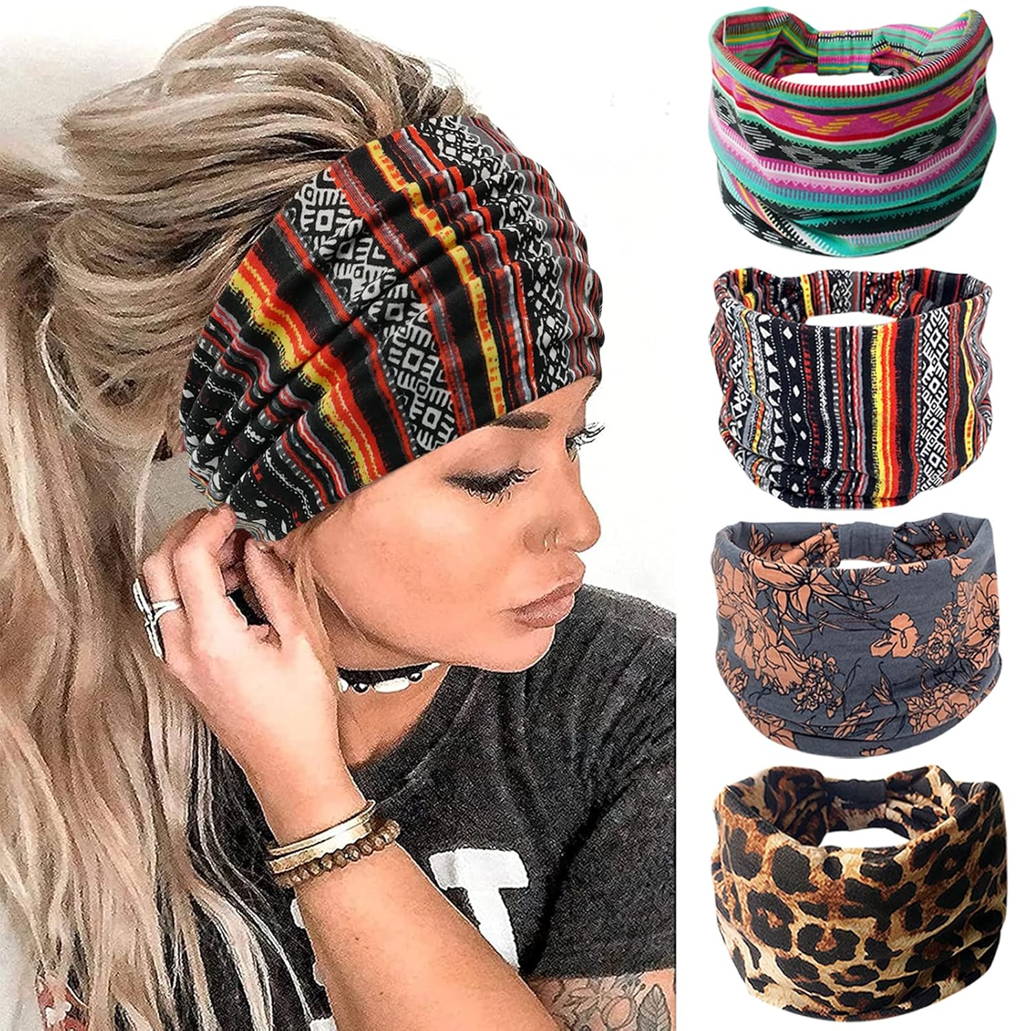 Wide Boho Headbands for Women Fashion Knotted Headband Yoga Workout African Head...