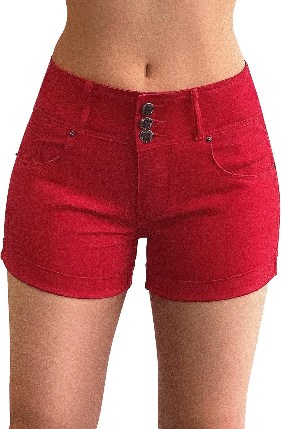 roswear Women's High Waisted Stretchy Denim Shorts Cuffed Jean Shorts Small Red