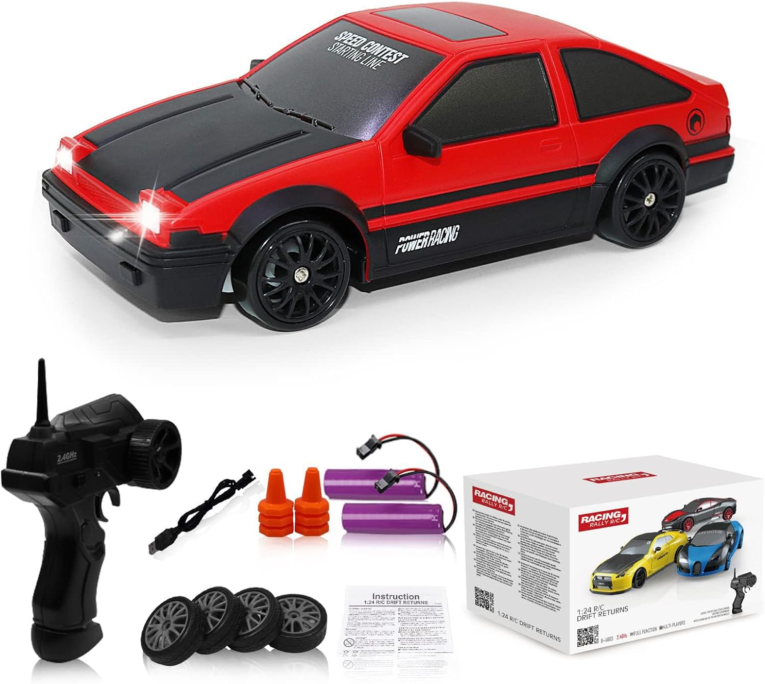 Remote Control Car RC Drift 2.4GHz 1:24 Scale 4WD 15KM/H High Speed Model Vehicl...