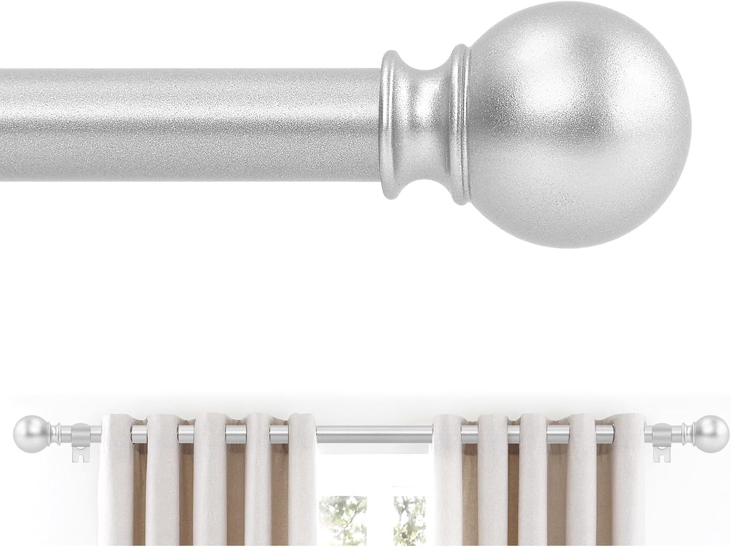 Silver Curtain Rods 28 to 48 Inches(2.3-4 Feet),5/8 inch Splicing Drapery Rods,S...