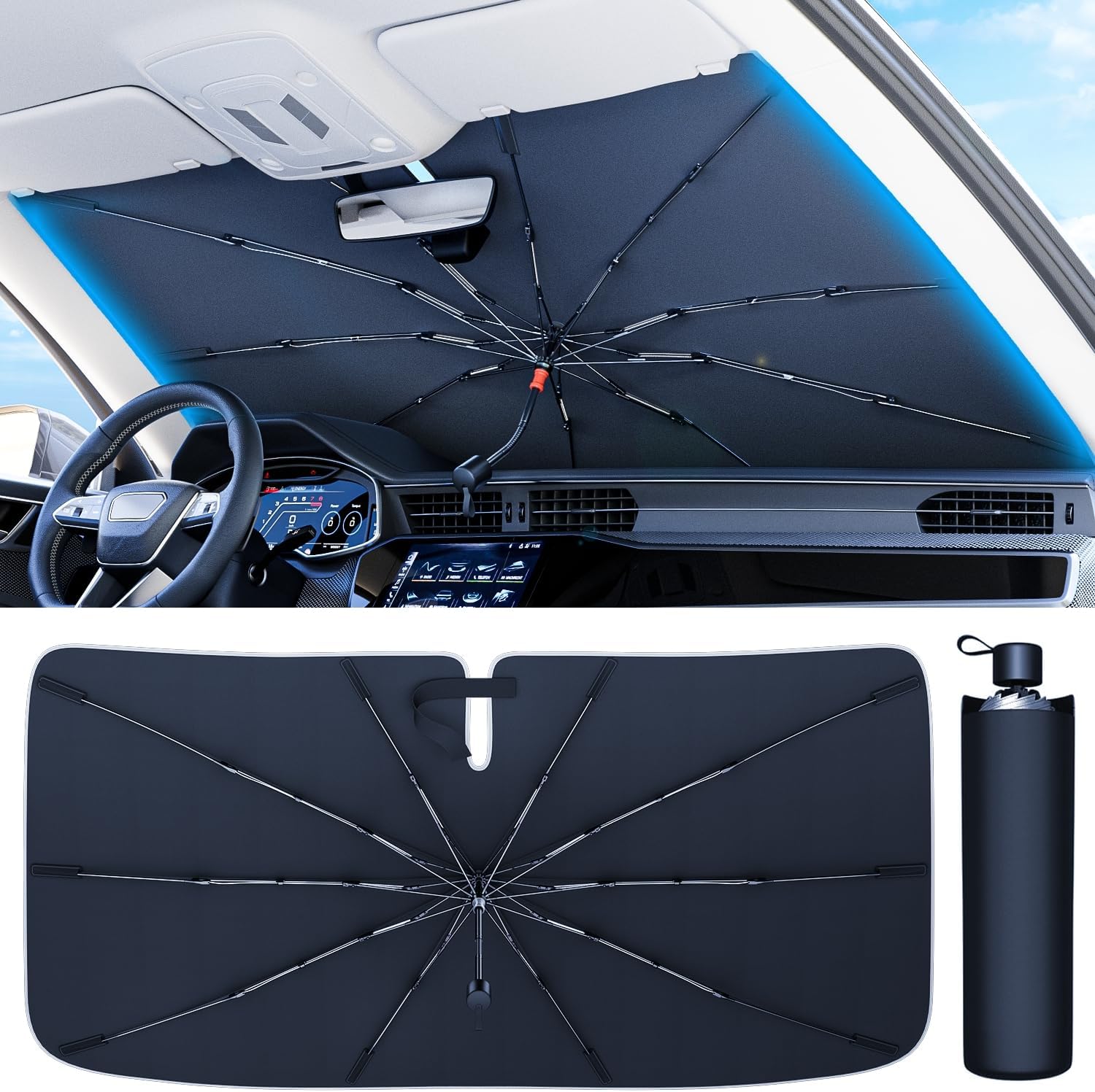 REEVAA® 2024 Newest Car Windshield Sun Shade Umbrella [Nano Ice Crystal Cooling]...