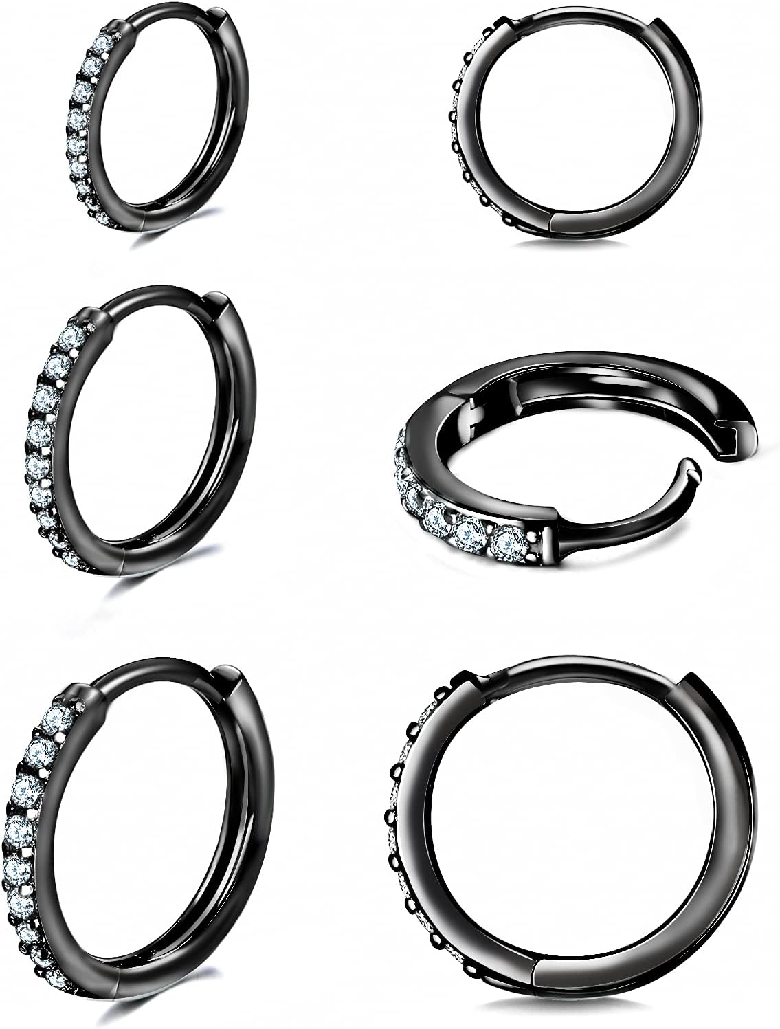 925 Sterling Silver Small Hoop Earrings Cubic Zirconia Huggie Hoop Earrings, 3 P...
