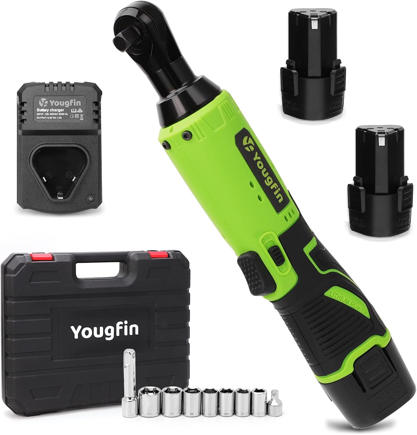 Yougfin Cordless Electric Ratchet Wrench Set, 40 F...