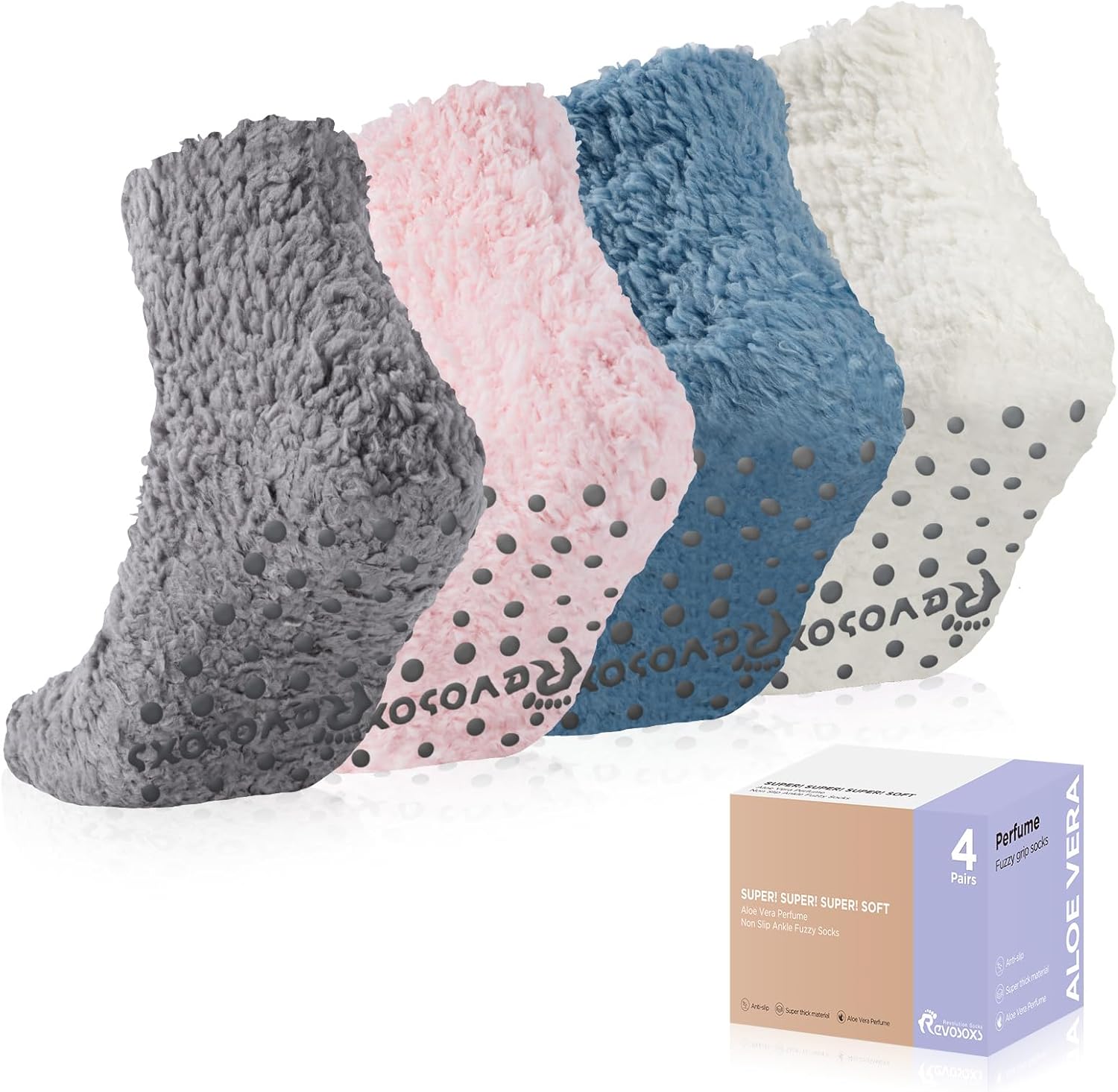 Hospital Grip Socks for Women Men,Non Slip Ankle Fuzzy Socks with Aloe Vera Perf...