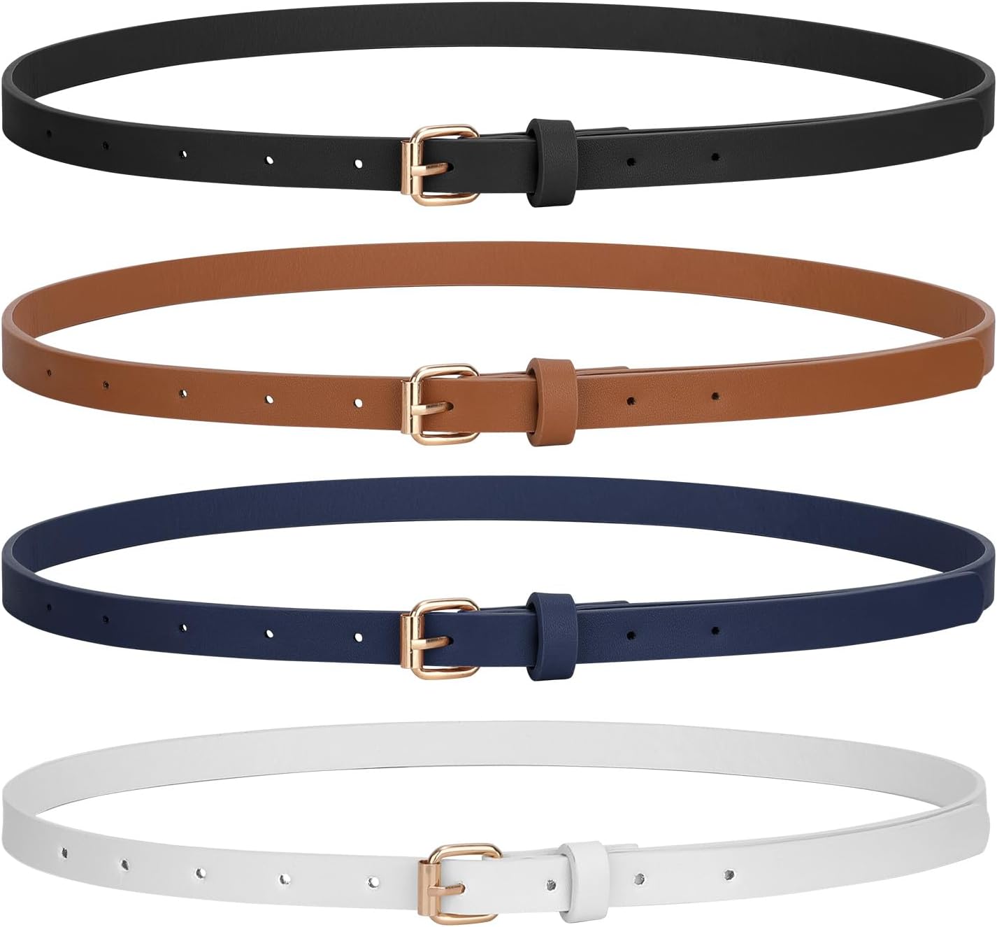 JASGOOD 4 Pack Skinny Women Leather Belt for Dresses Thin Waist Belt for Jeans P...