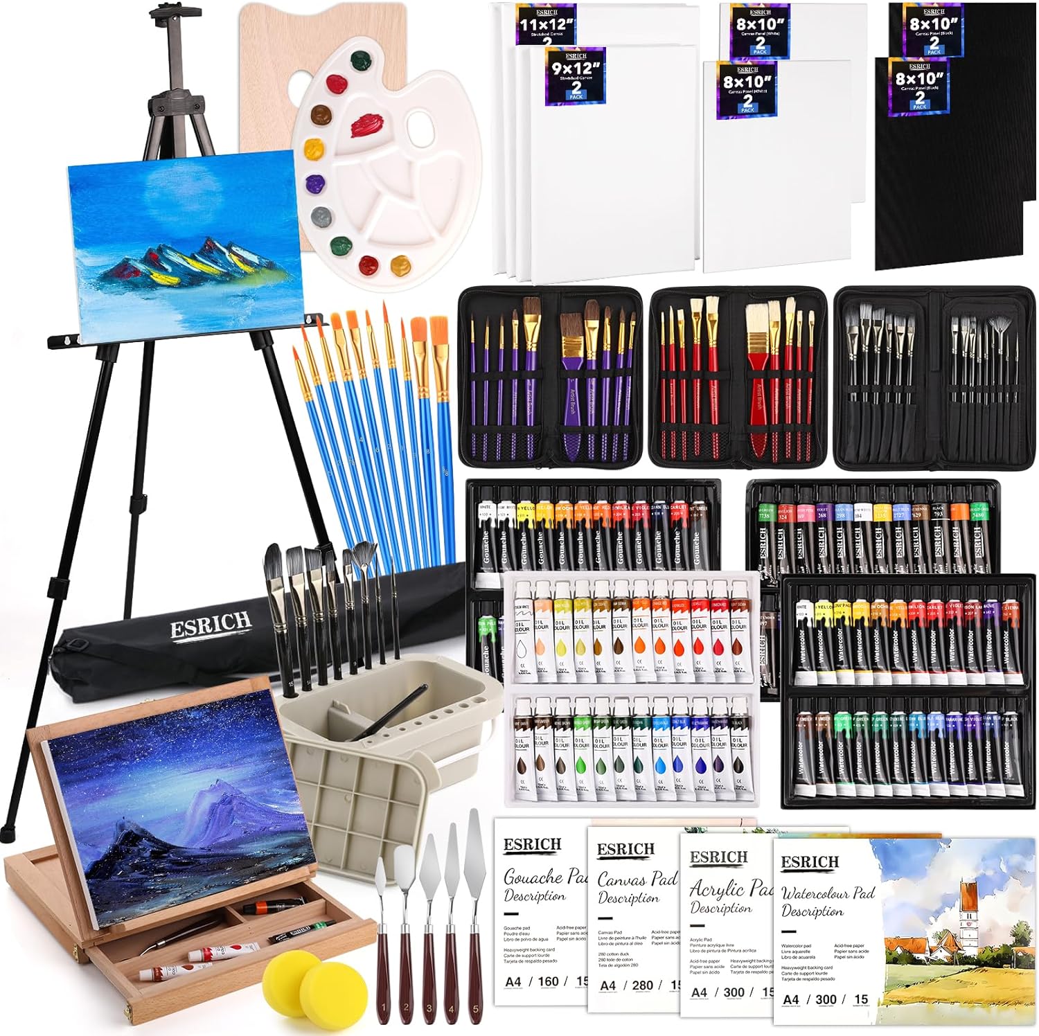 166 Pcs Deluxe Artist Painting Set, Painting Supplies with 96 Paint(Oil, Waterco...