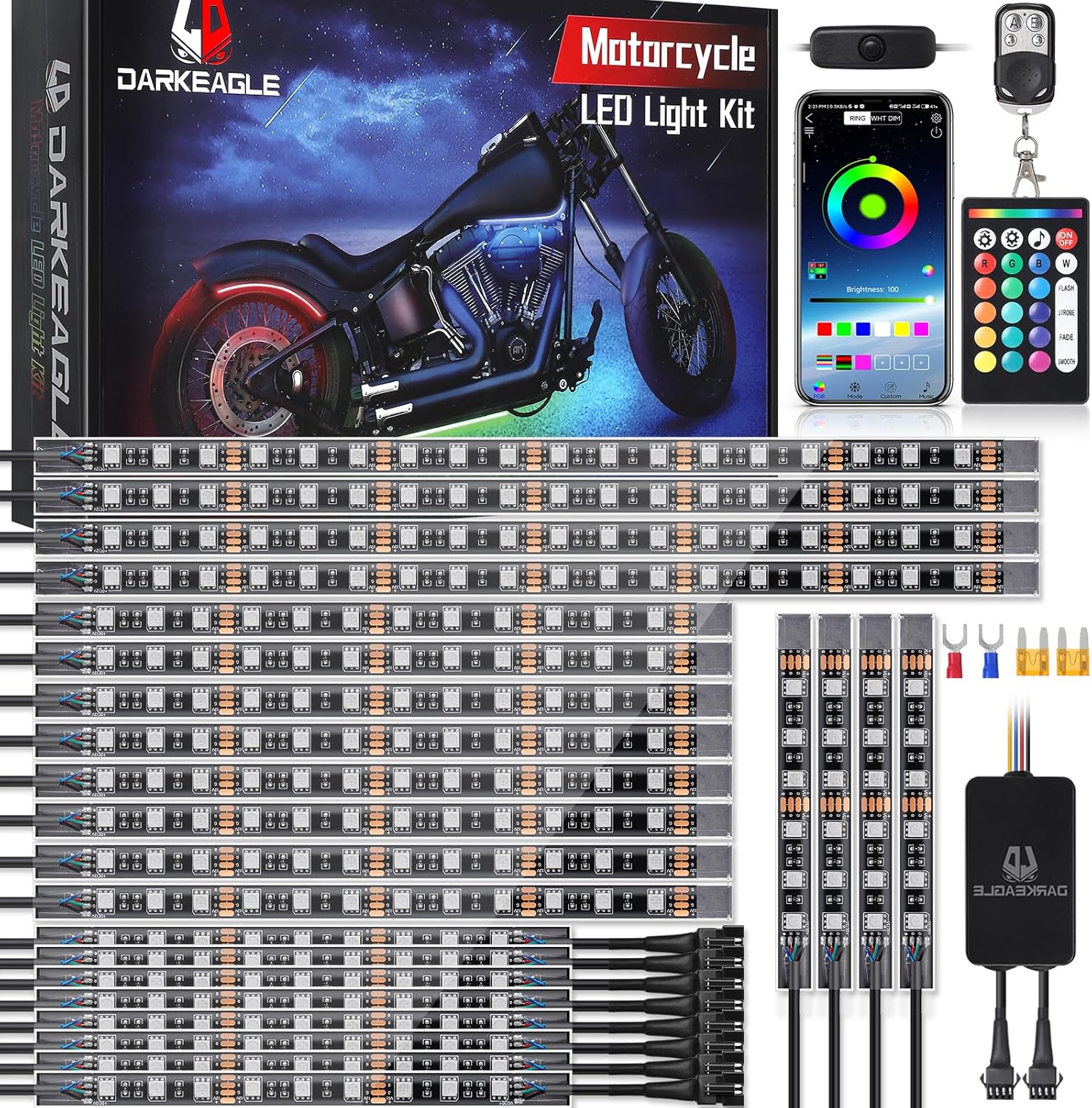 24Pcs Motorcycle LED Light Kit with Brake Light Turn Signal, Motorcycle Underglo...