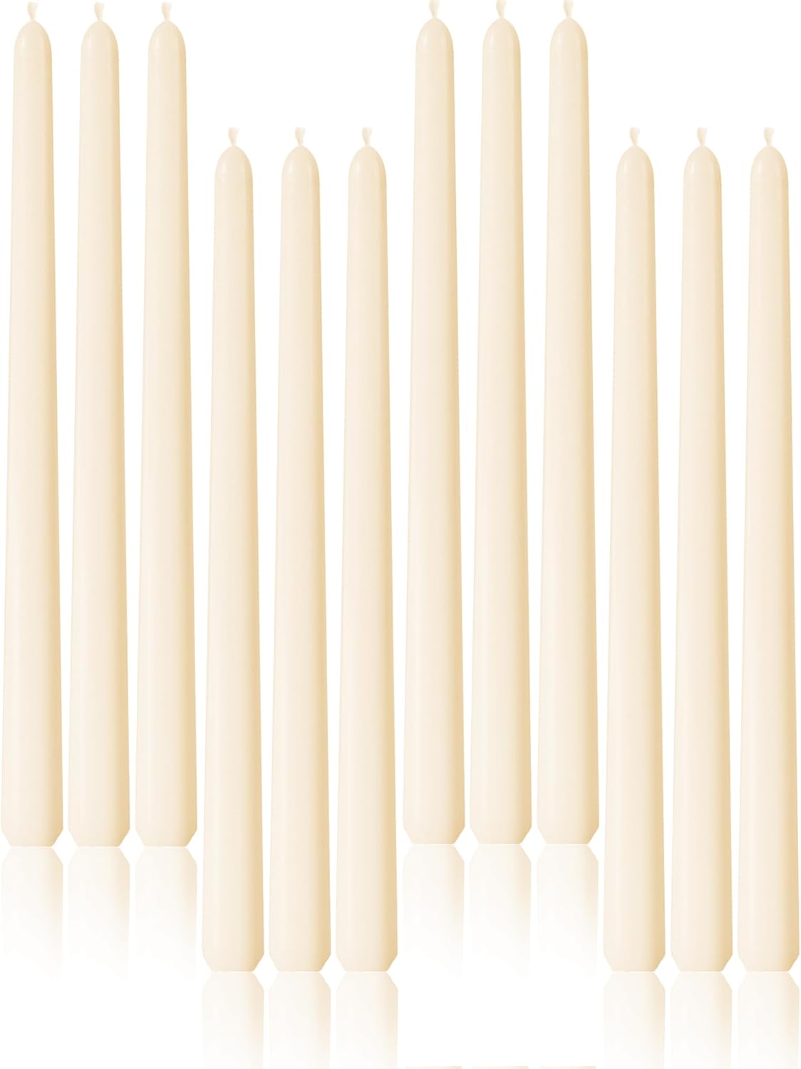 Taper Candles 10 Inch Ivory Set of 12 Unscented, Dripless, Smokeless Long Tall T...