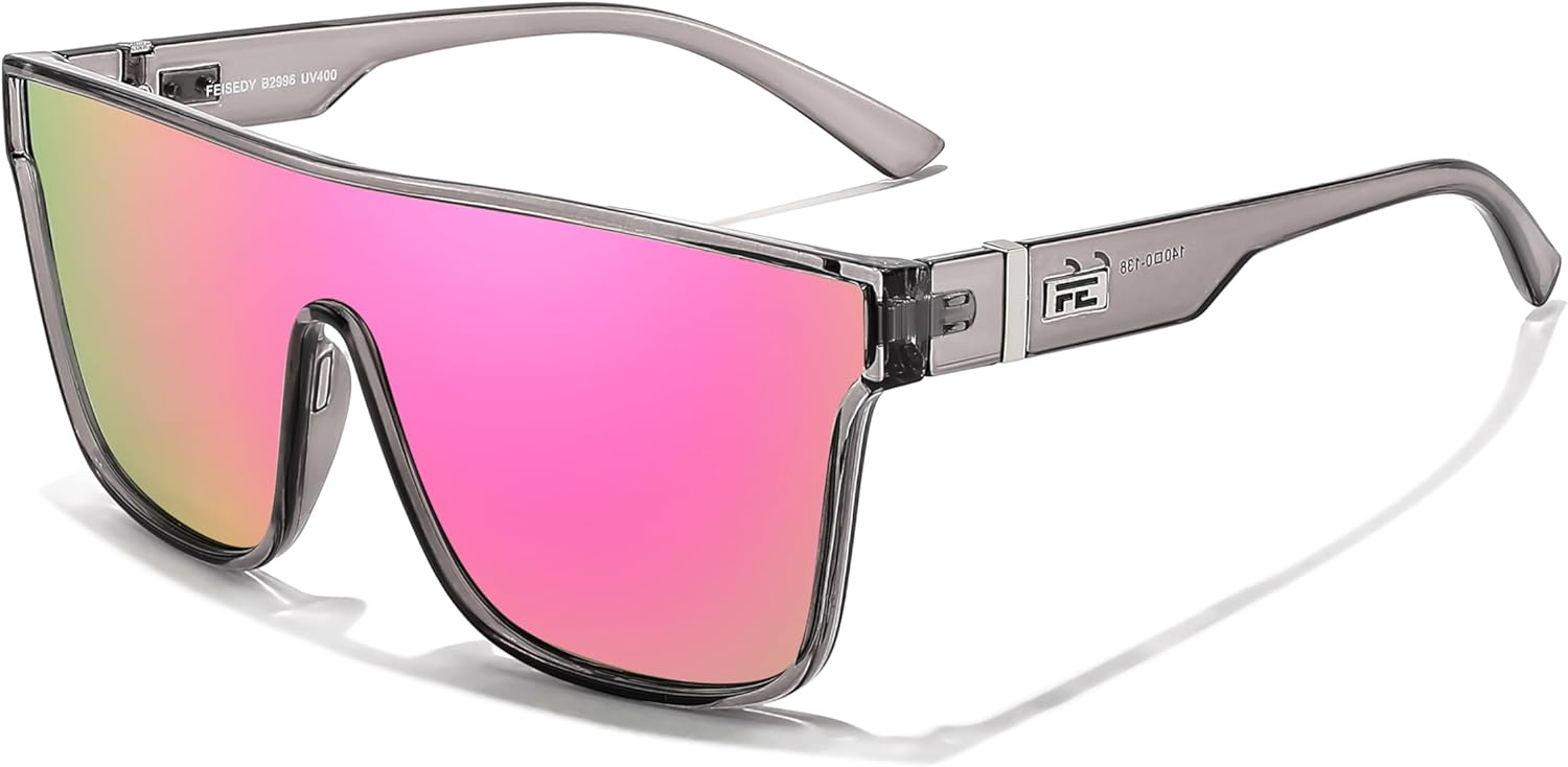 FEISEDY Fashion Flat Top Sunglasses Trendy Oversized Square Shades Women Men UV4...