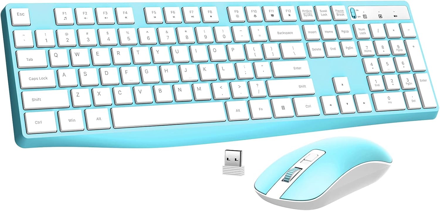 Wireless Keyboard and Mouse Combo, Lovaky 2.4G Full-Sized Ergonomic Keyboard Mou...