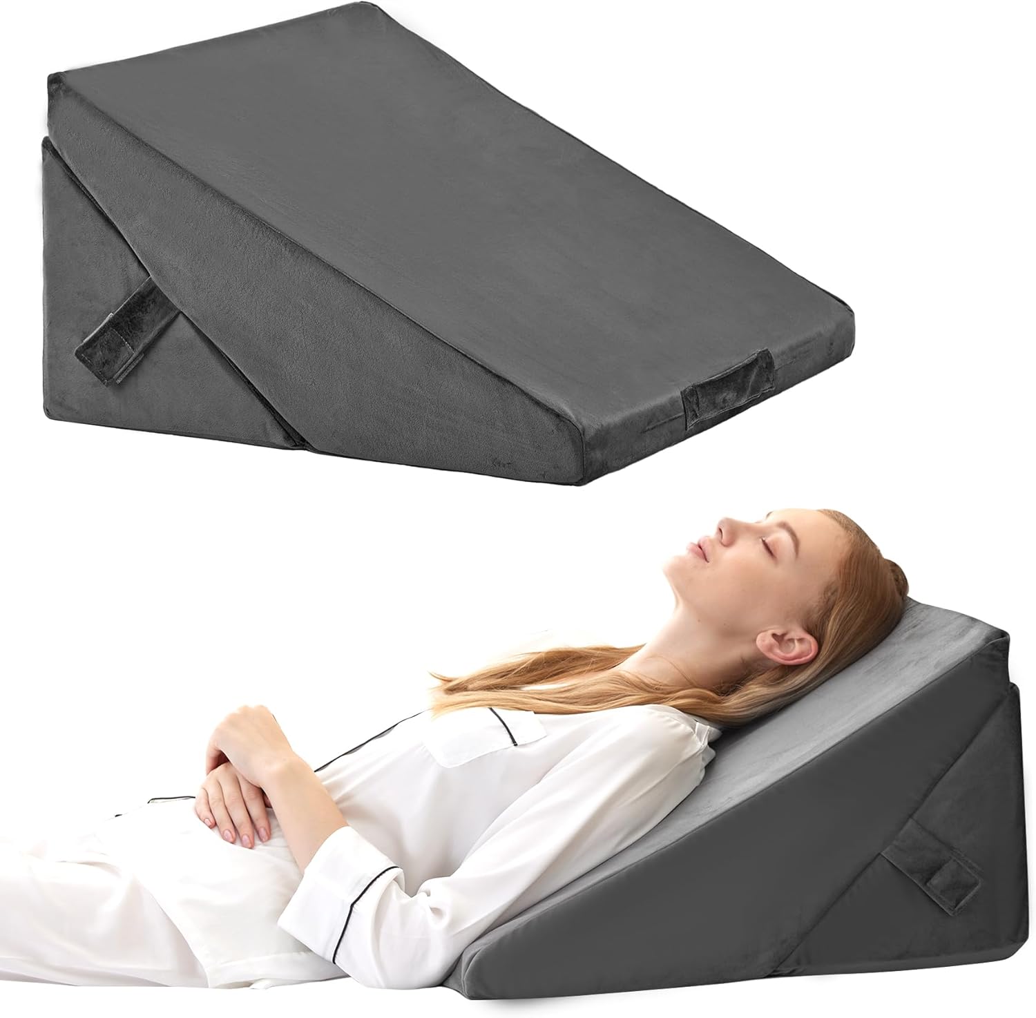 Wedge Pillow for Sleeping, Adjustable 9&12 Inch Foldable Bed Wedge Pillow Set, O...