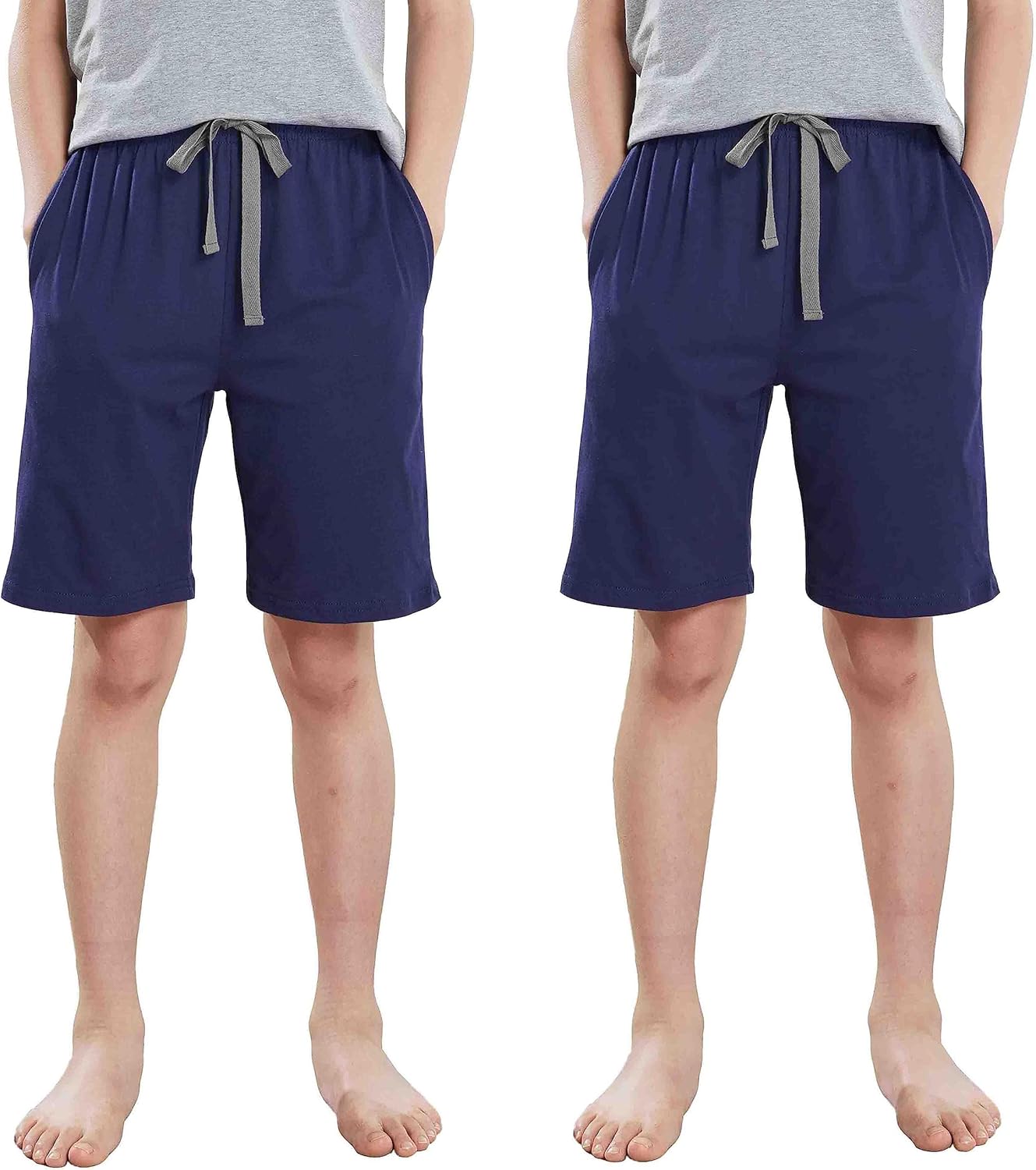 Boys Girls Cotton Pajama Shorts with Pockets for Kids Blue + Blue Small