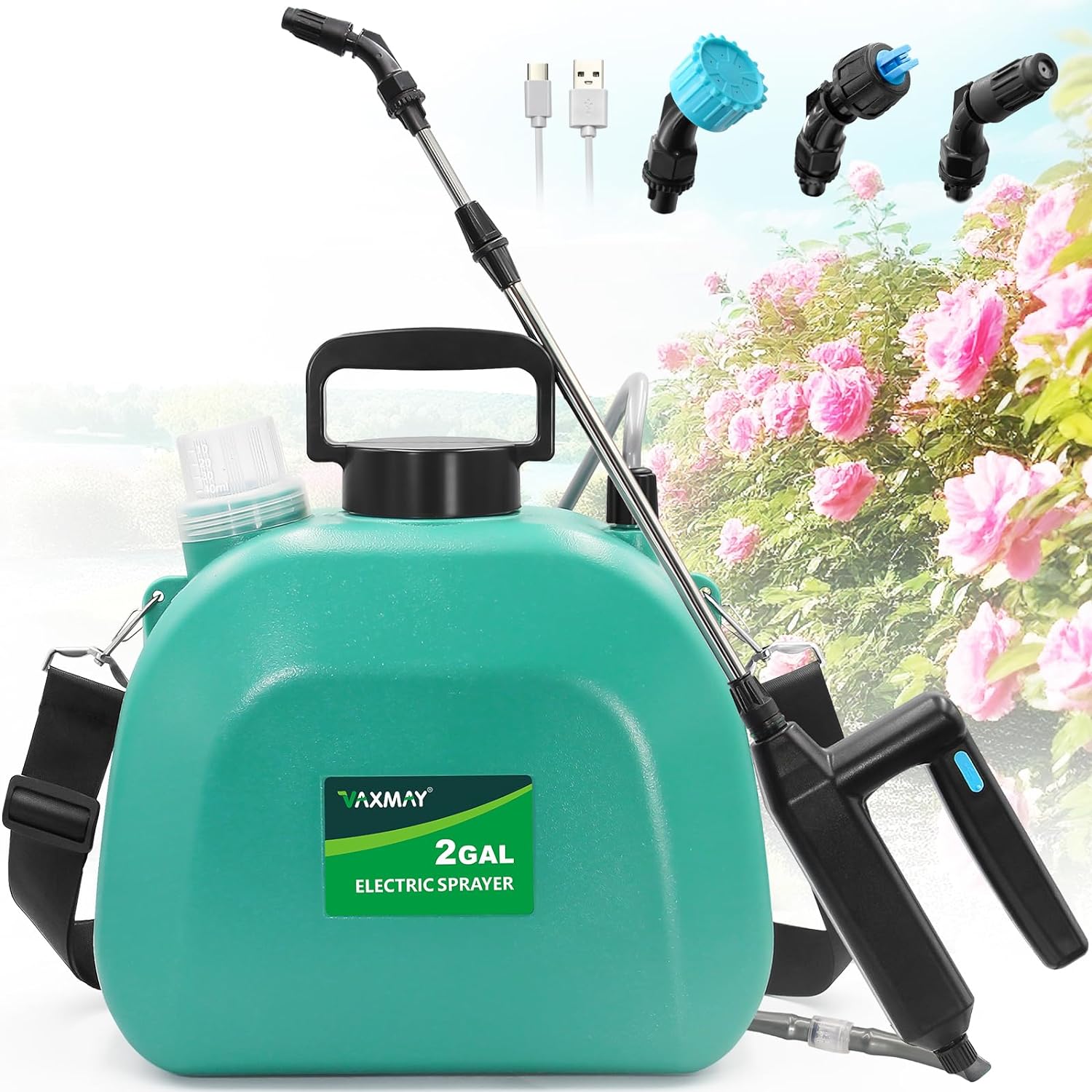 Battery Powered Sprayer 2 Gallon, Upgrade Powerful Electric Sprayer with 3 Mist...
