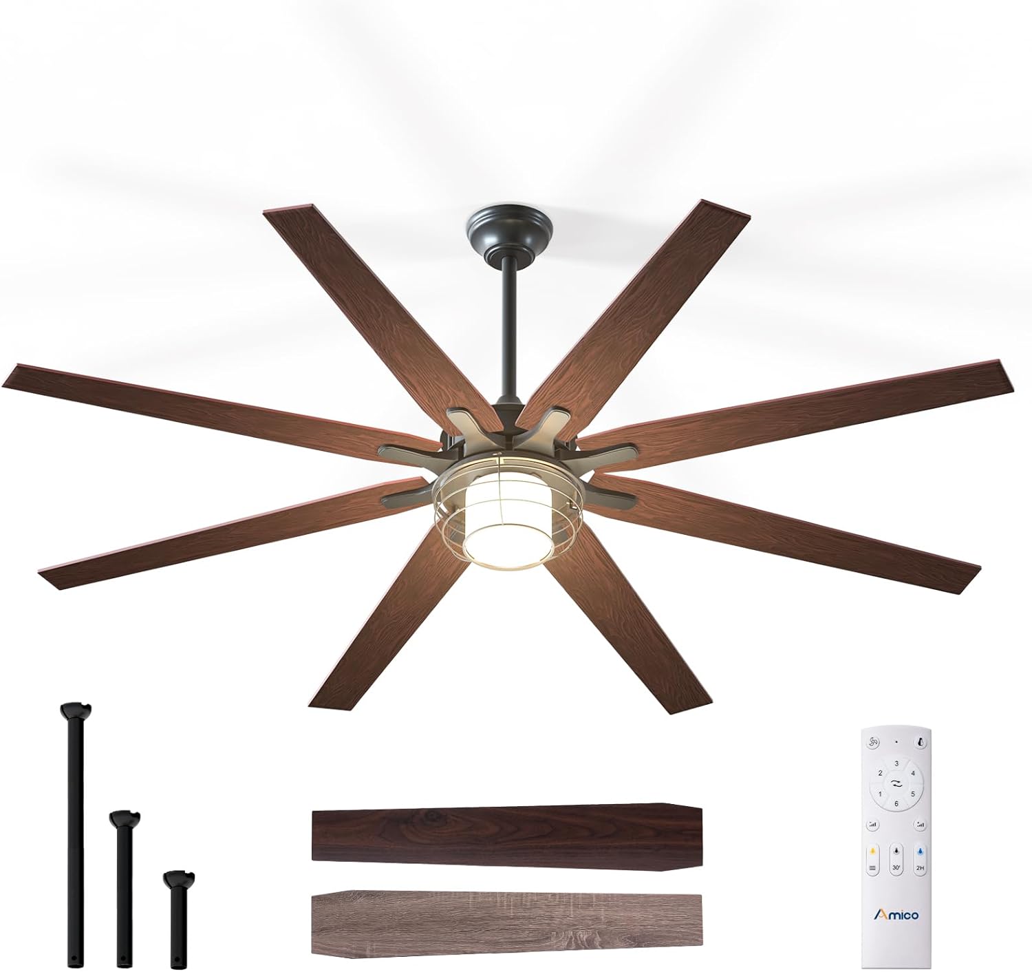 Amico Ceiling Fans with Lights, 72'' Indoor/Outdoor Black Ceiling Fan with Remot...