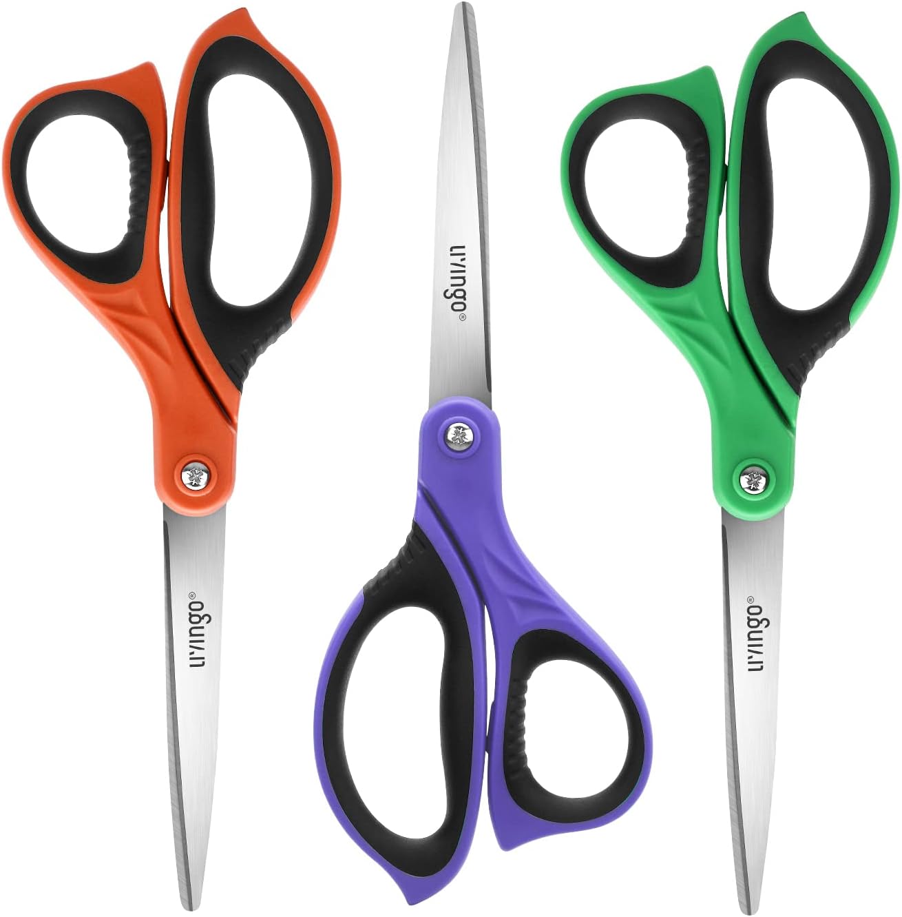 LIVINGO 3 Pack Sharp Scissors, 8.5 inch Comfort Grip Scissors All Purpose for Of...