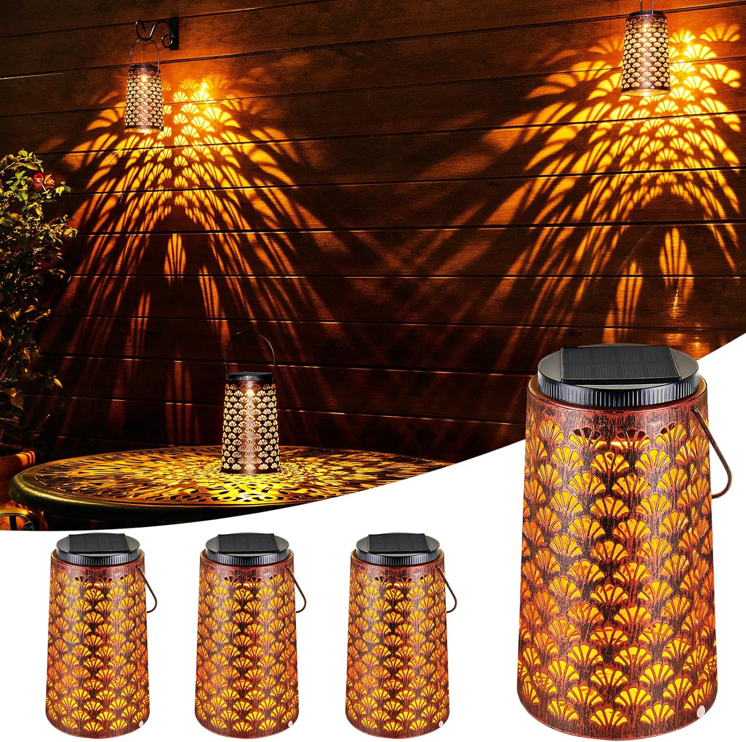 JSOT Solar Lanterns for Outside,4 Pack Solar Hanging Outdoor Garden Decor Lights...
