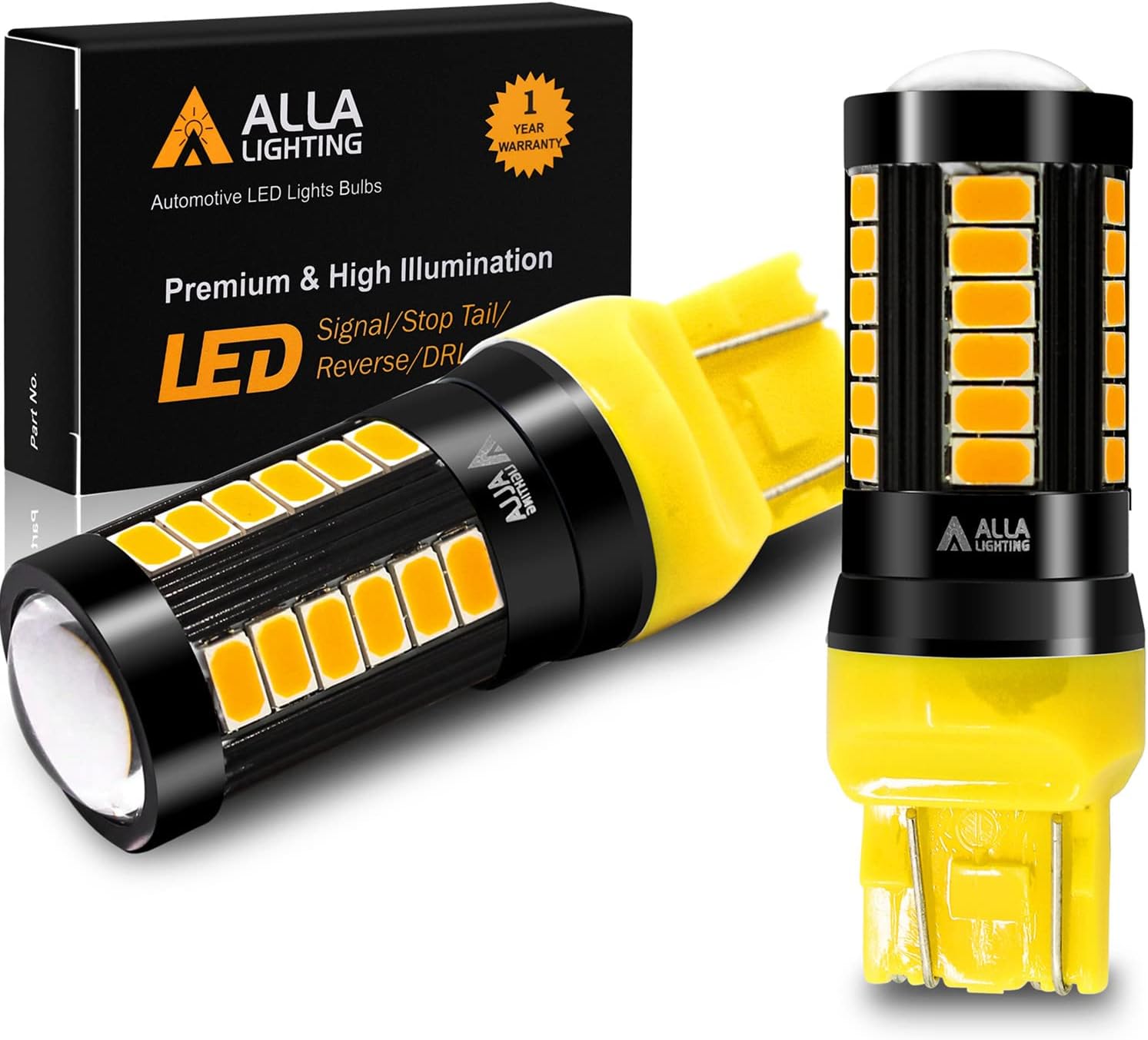 Alla Lighting 2800lm 7440 7443 LED Turn Signal Lights Bulbs, Amber Yellow T20 74...