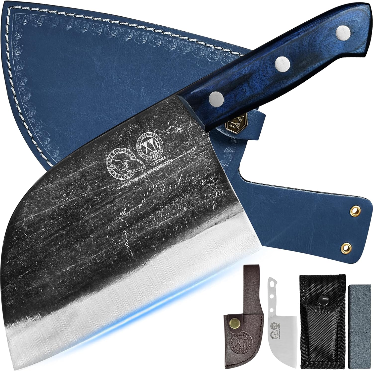XYJ Antique Forged Butcher Knives, Serbian-Style Chef's Knife with Sheath, Heavy...