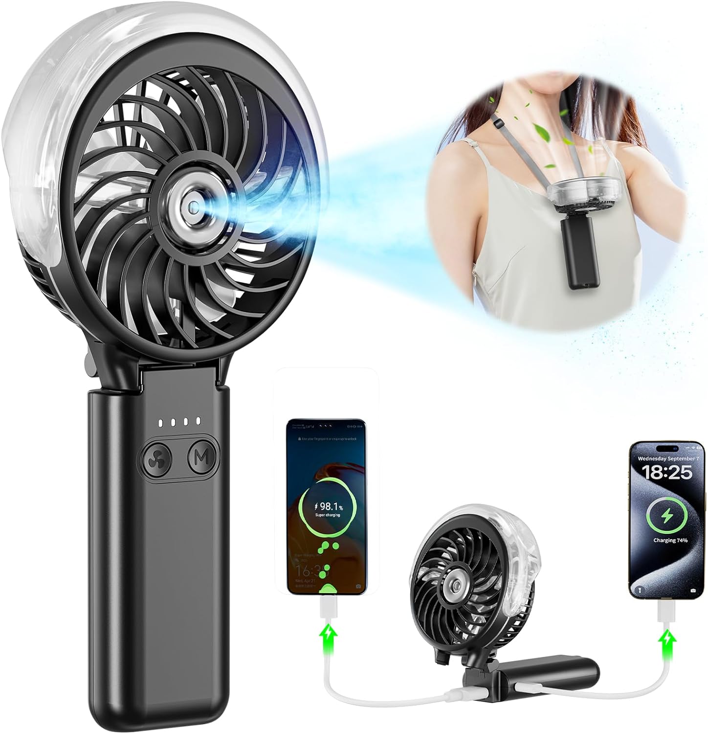 HandFan 5200mAh Portable Misting Fan with Charger, Rechargeable Handheld Persona...