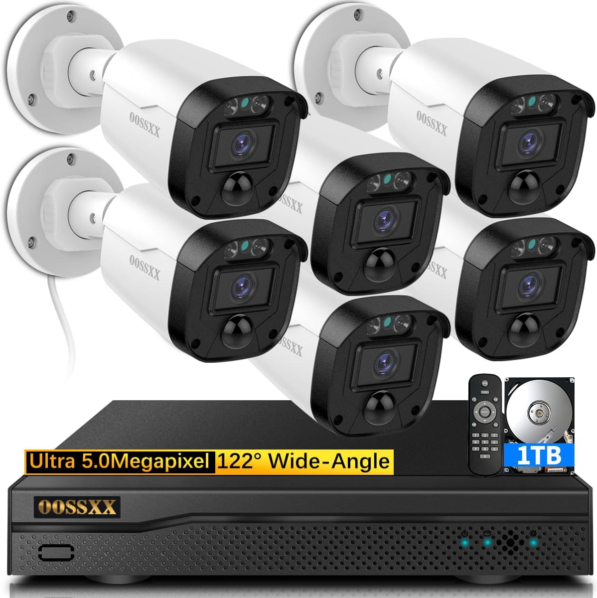 OOSSXX (Full HD 5MP Definition) Wired Security Camera System Outdoor Home Video...