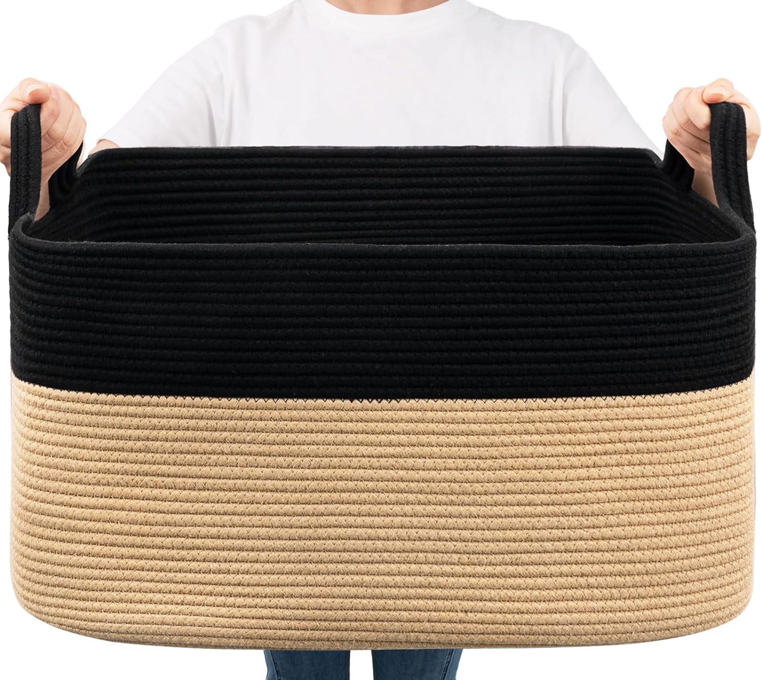 Goodpick Woven Baskets for Storage, 63L Rectangle Cotton Rope Basket with Handle...