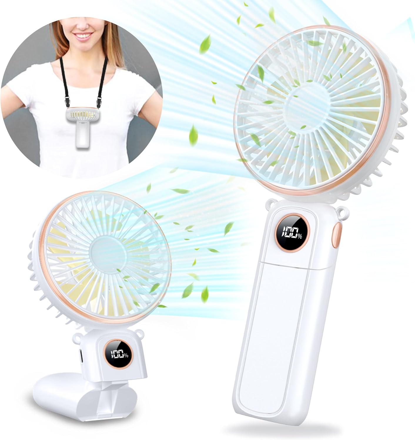 Portable Handheld Fan, 5200mAh Portable Fan Rechargeable, 180° Foldable Small Mi...