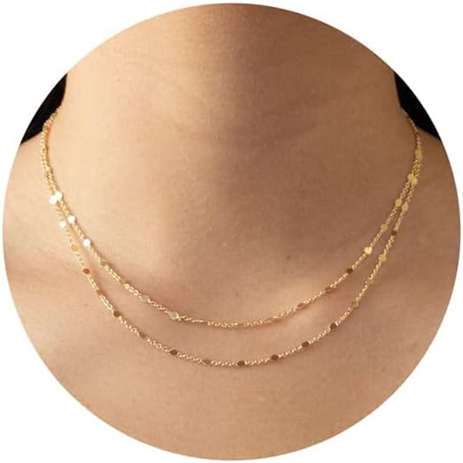 Tewiky Gold Chain Necklace for Women, 14k Gold Plated Thin Beaded Wave Box Chain...