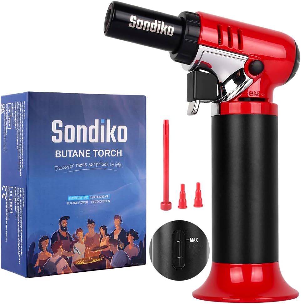 Sondiko Butane Torch with Fuel Gauge S907, Refillable Soldering Torch Lighter wi...