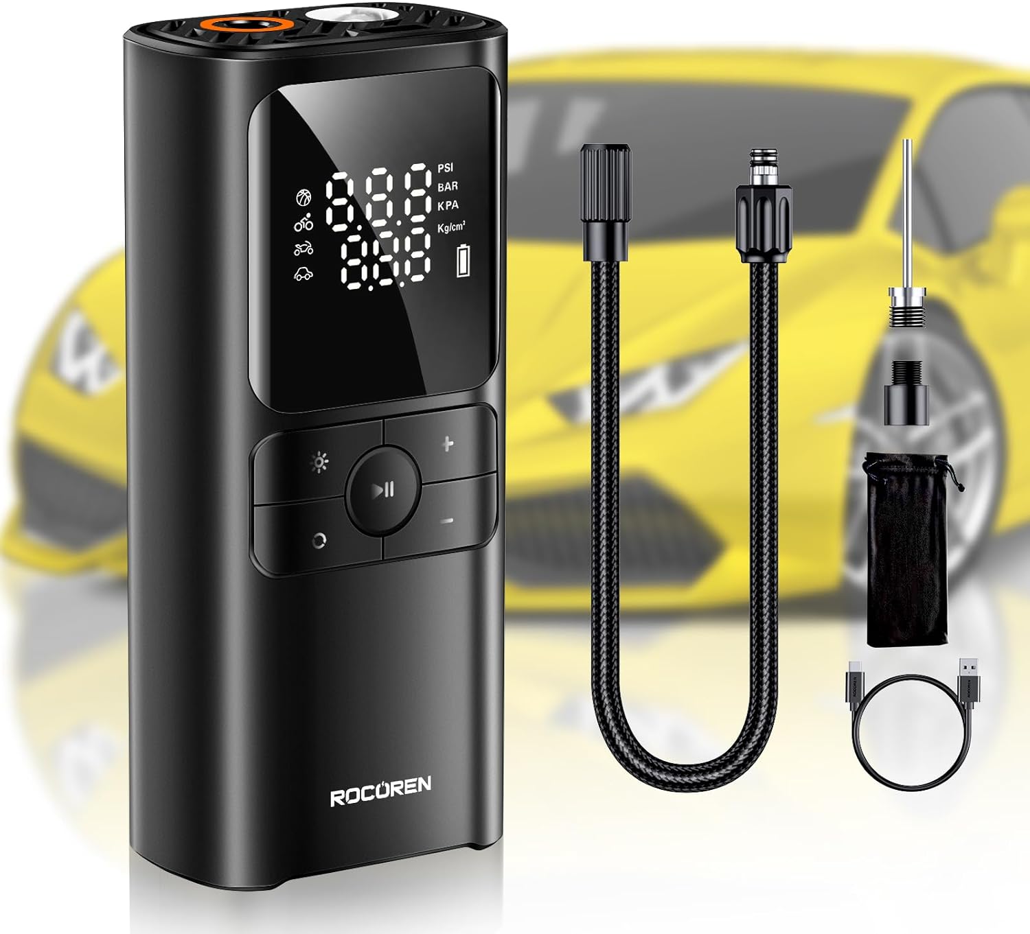 Rocoren Tire Inflator Portable Air Compressor, 150PSI Cordless Car Pump, USB Rec...