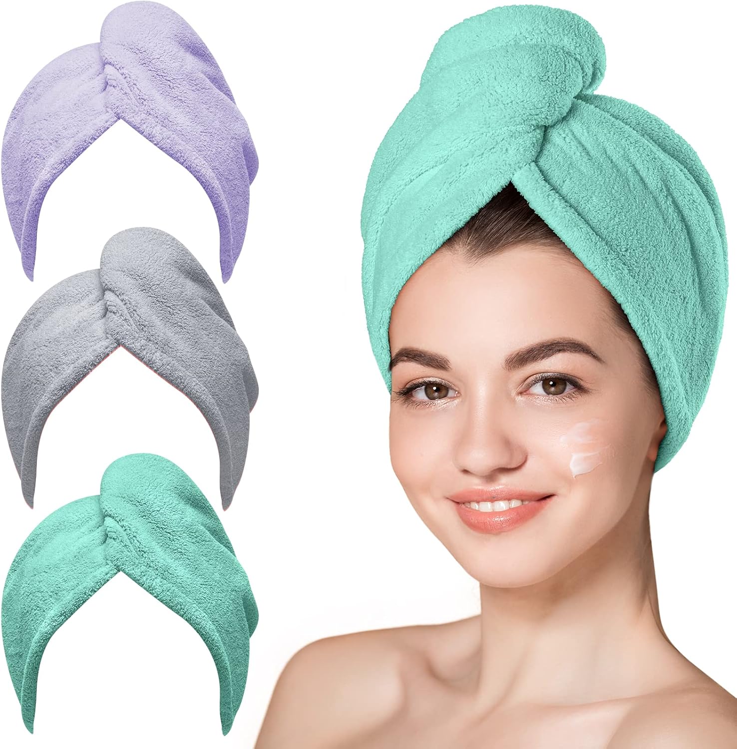 Hicober Microfiber Hair Towel, 3 Packs Hair Turbans for Wet Hair, Drying Hair Wr...
