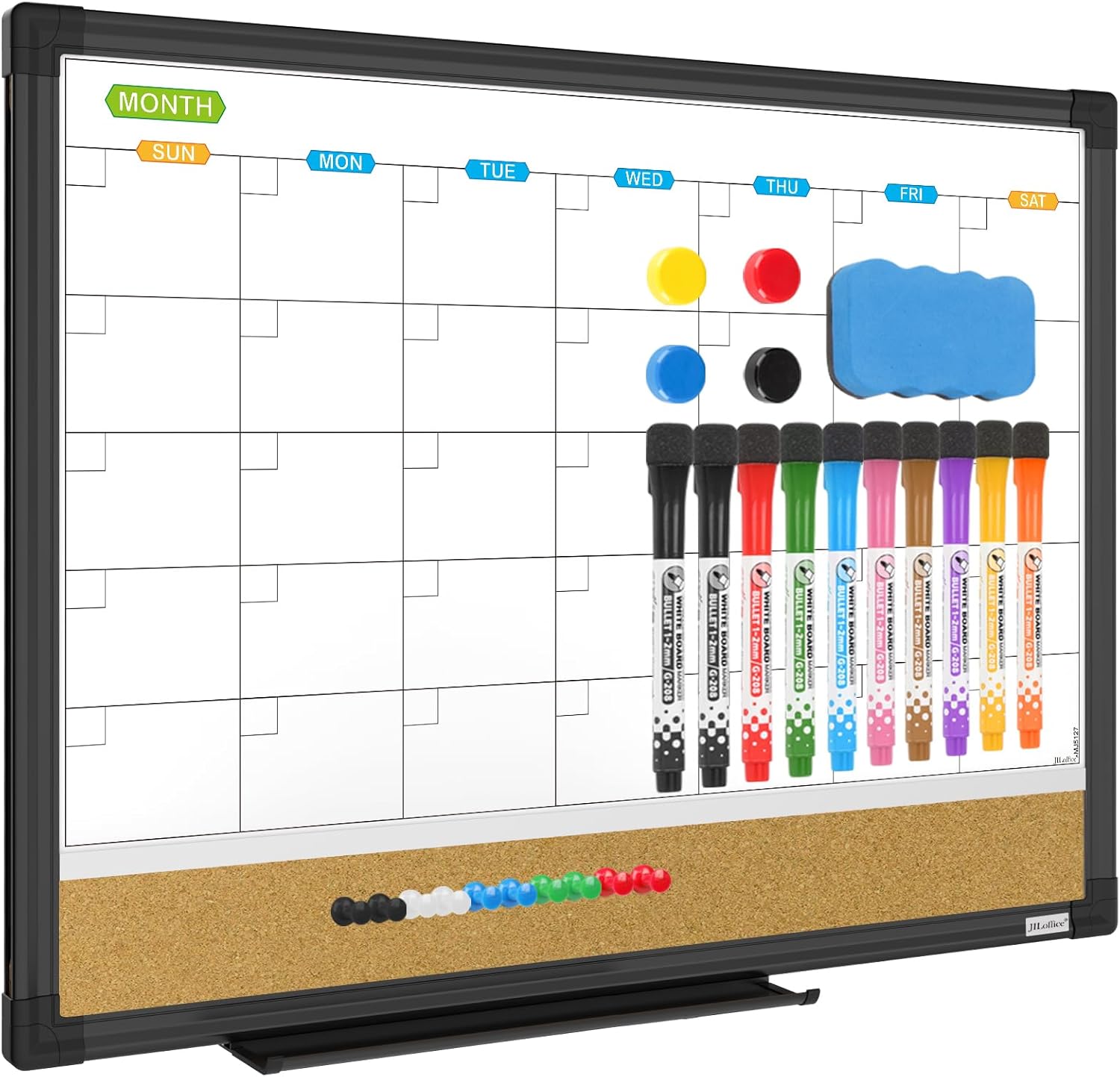 JILoffice Magnetic Calendar Whiteboard & Bulletin Corkboard Combination, Monthly...