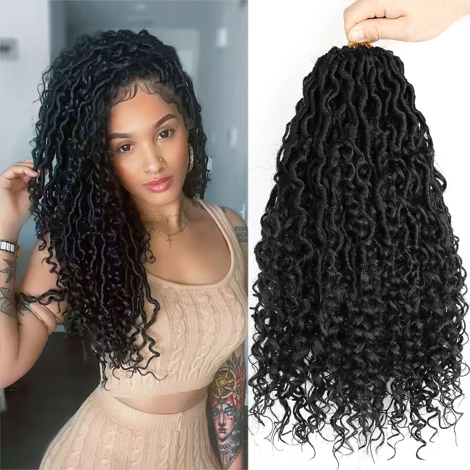 LMZIM 14 inch Goddess Locs Crochet Hair 8 Packs Faux Locs Crochet Hair for Women...