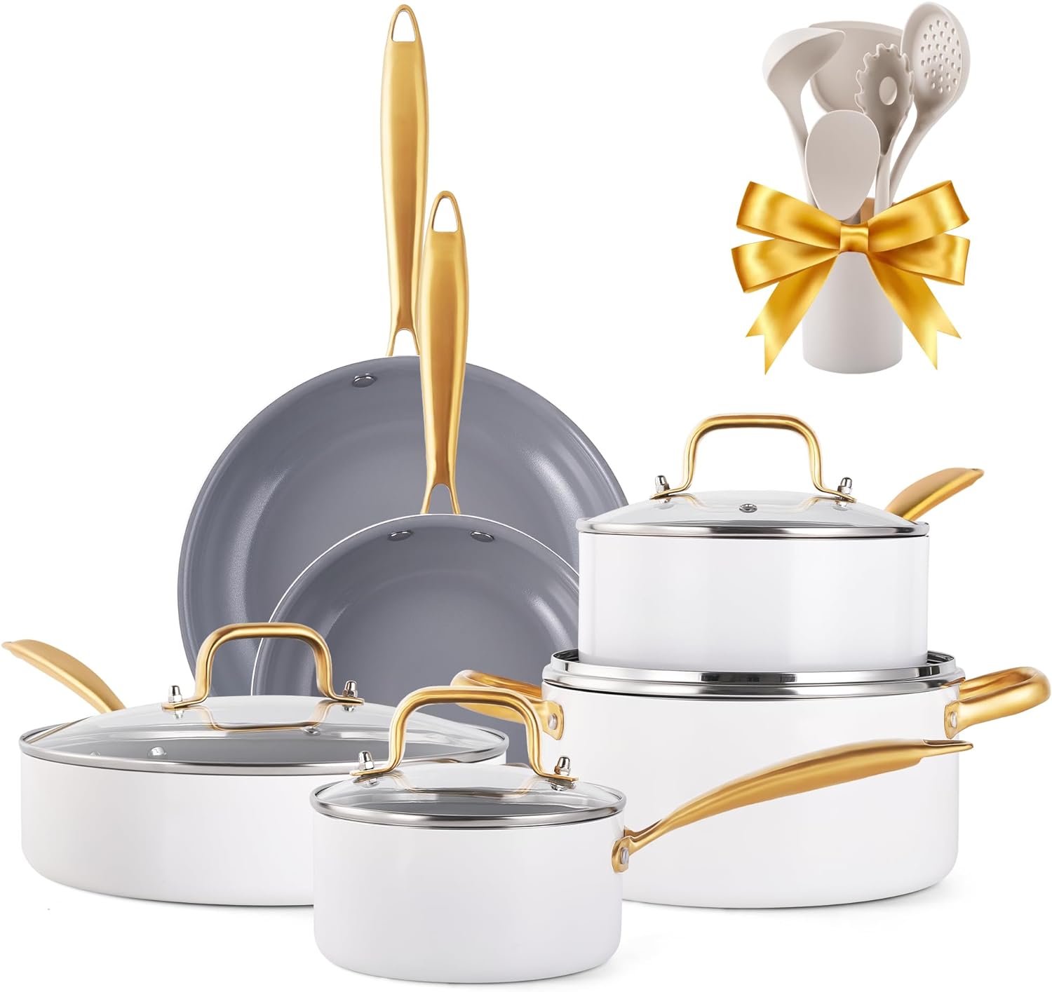 Pots and Pans Set Nonstick - VONIKI Non Toxic Ceramic Cookware Set, Kitchen Cook...